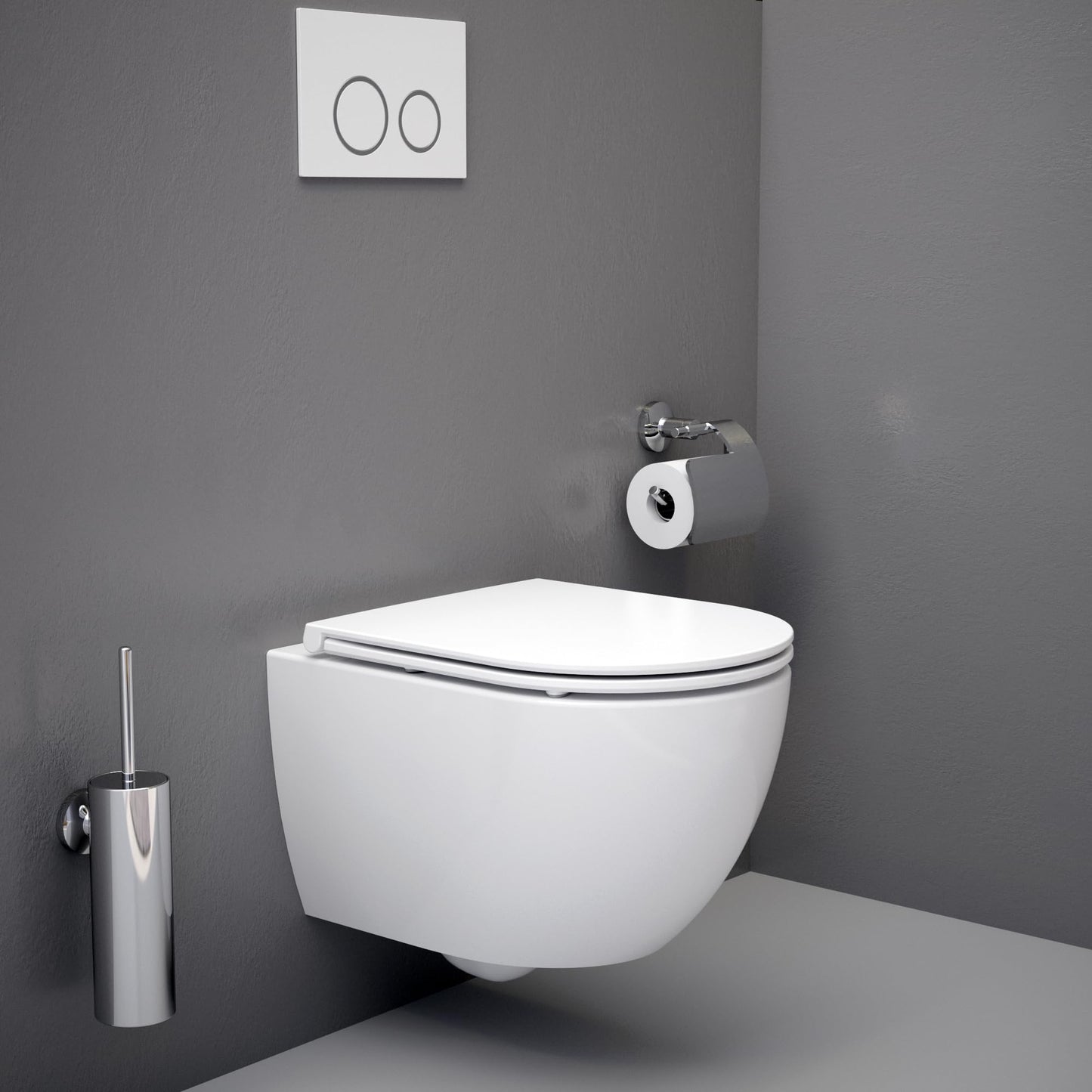 UDiseño Wall Toilet Rimless Toilet, 360° Superspin Flush Hanging Toilet, Raised Complete Set, D Shape, Low Noise Tornado Toilet Flush, UF Lid Seat with Soft-Close Mechanism, 52.5 cm Long, White