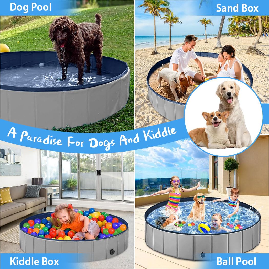 Kugooyi Hundepool fur Große Hunde, Faltbarer Haustier Planschbecken Hundebadewanne Hundeschwimmbad (120 x 30cm Grau)