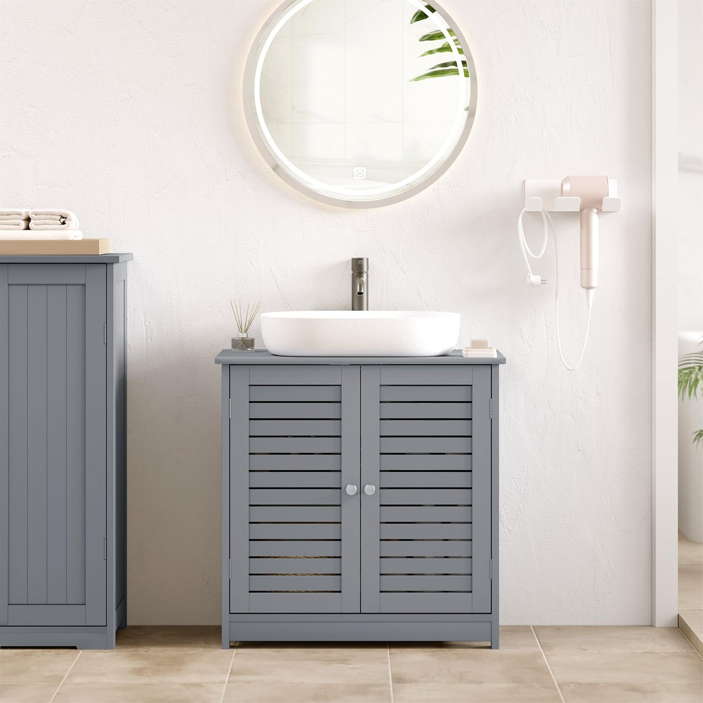 EUGAD Under Basin Vanity Unit Bathroom Cupboard with 2 Doors 60 x 30 x 60 cm, Bamboo