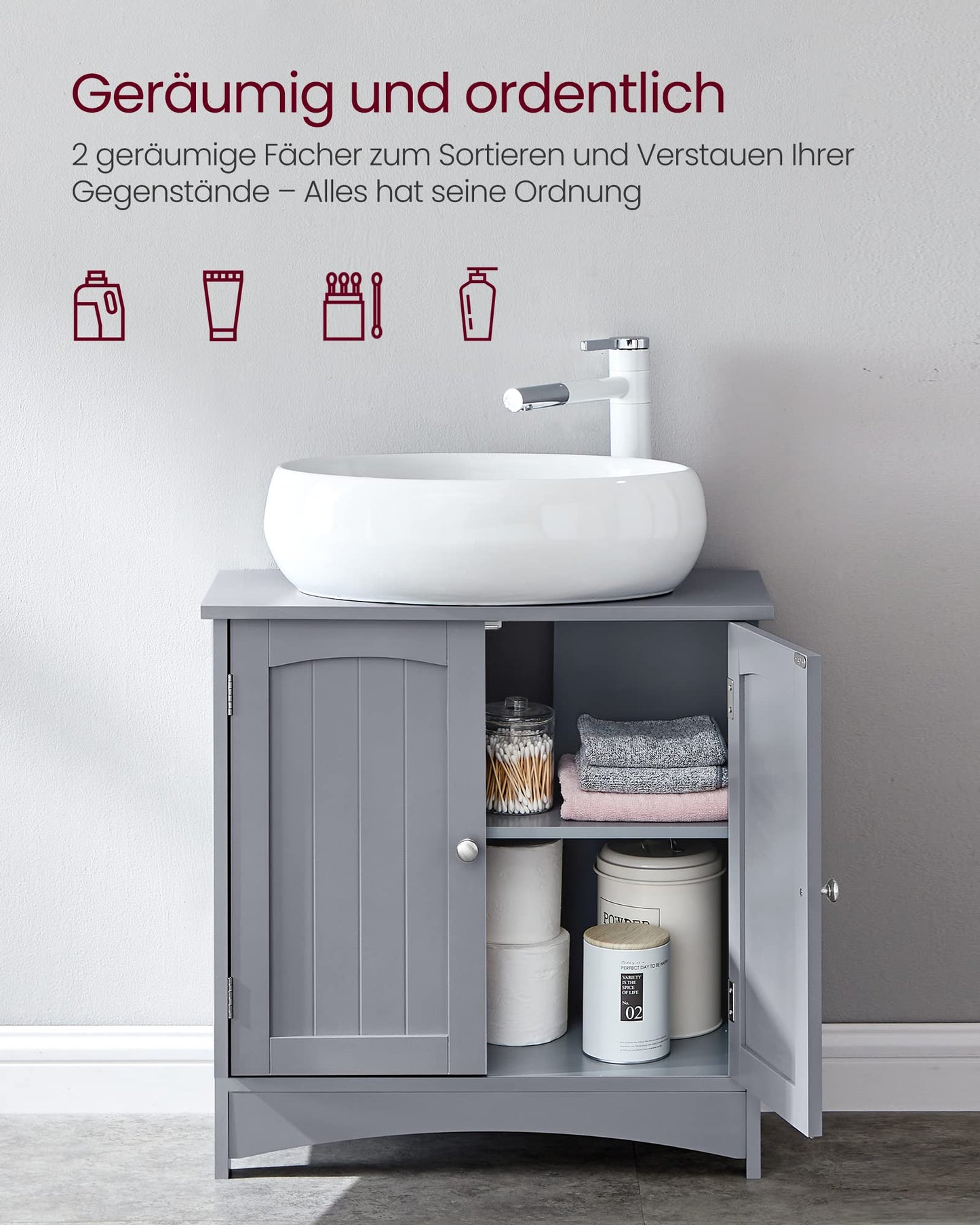 VASAGLE BBC410P31 Vanity Unit Extra Long 30 x 90 x 60 cm 2 Doors Bathroom Cabinet Open Compartments Height Adjustable Shelves White