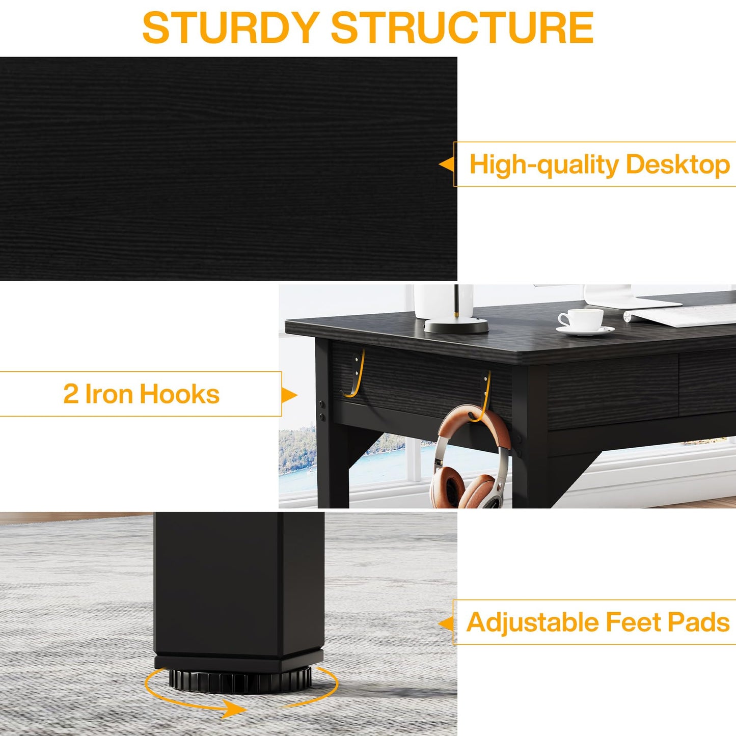 Tribesigns Schreibtisch Computertisch 200 x 60 x 82 cm, Doppelter Langer Schreibtisch mit 2 Schubladen, PC Tisch Bürotisch Arbeitstisch Esstisch Büro-Möbel Computertisch für Home Office, Braun