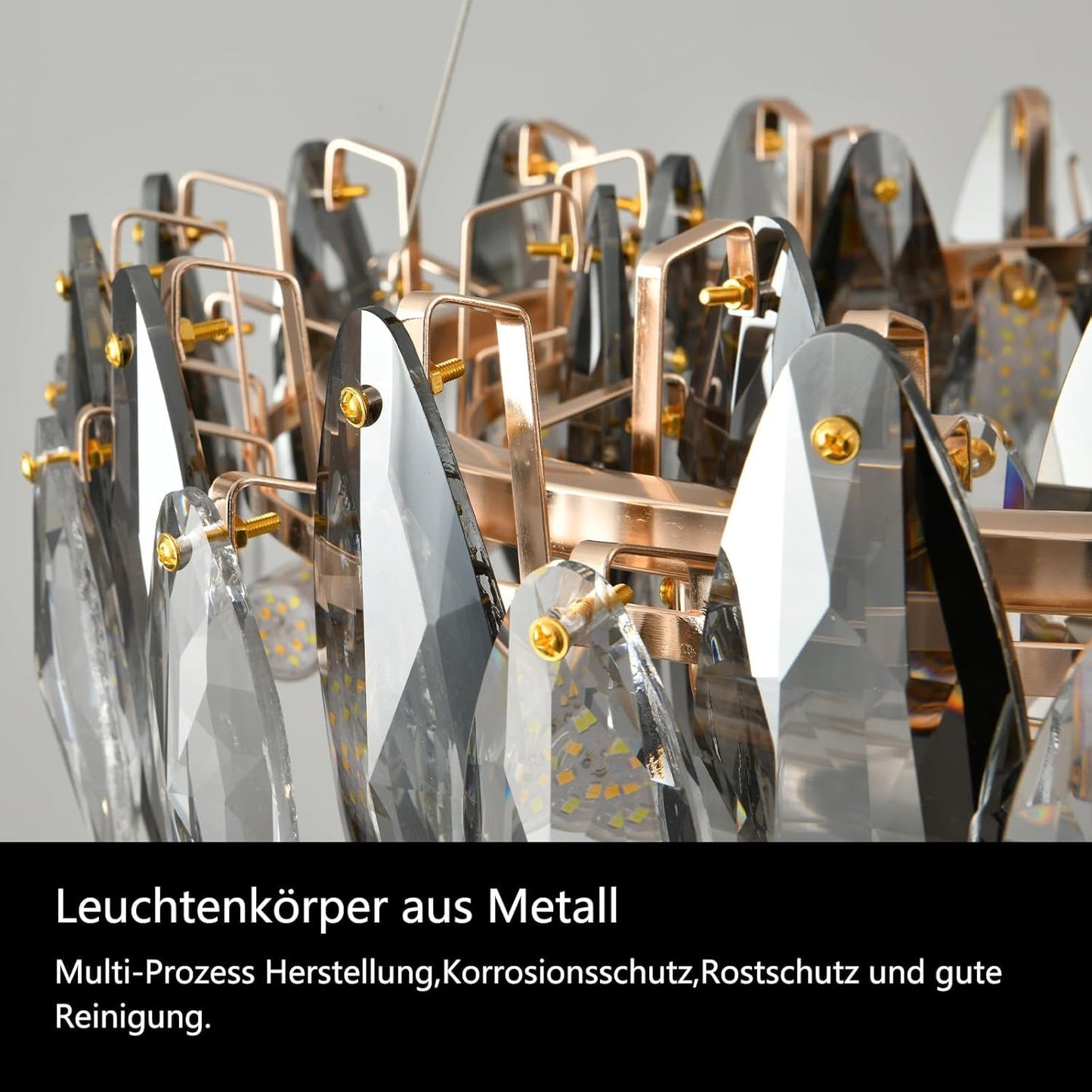 AHXIAOZN Modern LED Kristall Kronleuchter Luxus,Funkelnder Eiförmiger Kristall Deckenleuchte Gold,9xE14 Wohnzimmer Pendelleuchte,8-Flammig