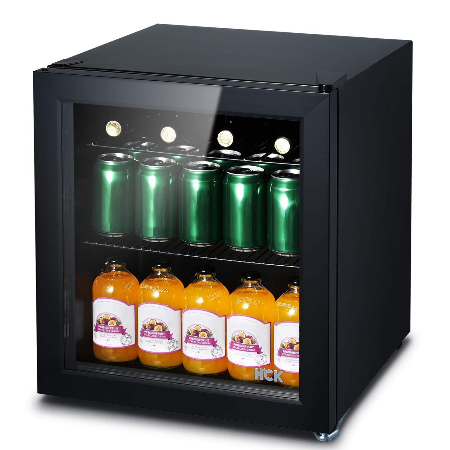 HCK 98L Getränkekühlschrank mit Cyberpunk RGB Beleuchtung, Minibar kleine Kühlschrank mit Glastür, lautlos 39dB, 0-15°C, Bierkühlschrank für Spielzimmer, Küche, Schwarz