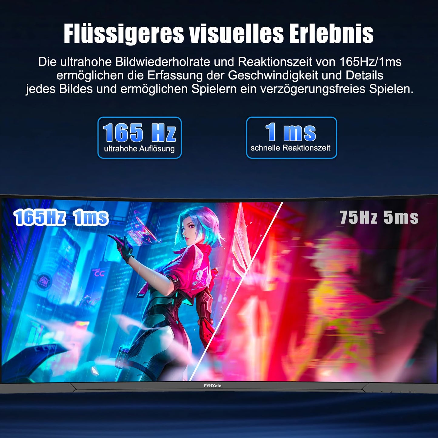 FYHXele Gaming Monitor 24 Inch 180Hz 1080P IPS 1ms MPRT PC Monitor Built-in Speaker Support 144hz/165hz/180hz Freesync Premium Display Eye Care DisplayPort1.4 HDMI2.1 VESA