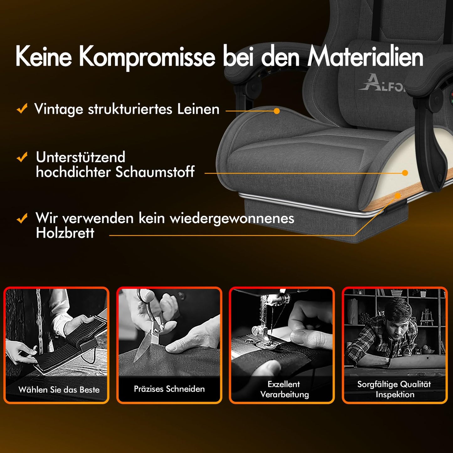 ALFORDSON Gaming-Stuhl mit Massage-Lendenwirbelkissen, ergonomischer Gamer-Racer-Stuhl mit Verstellbarer Rückenlehne, Drehstuhl mit Fußstütze, höhenverstellbar, Schwarz