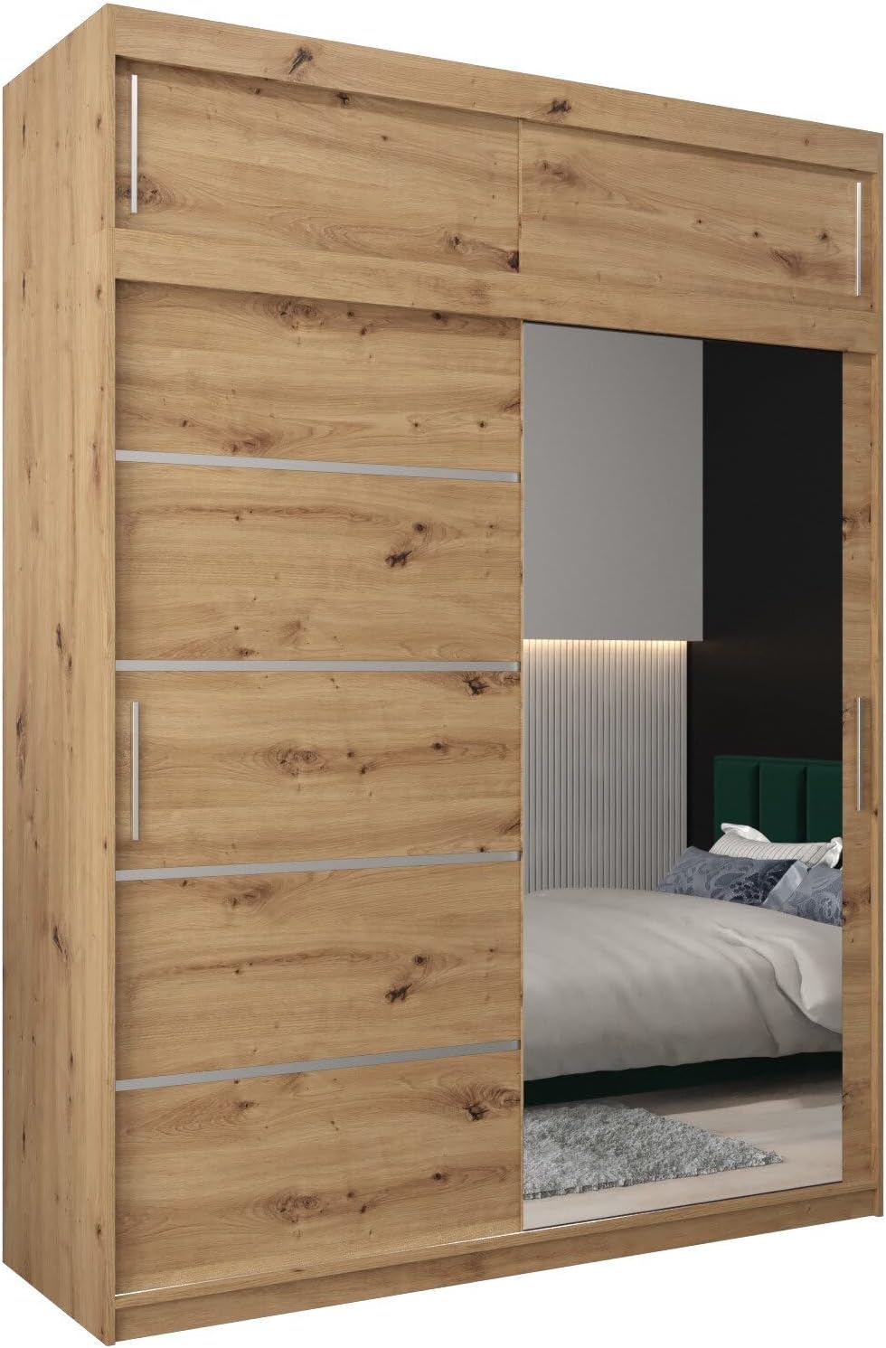 MEBLE KRYSPOL Kleiderschrank mit Spiegel Verona 2 - Garderobenschrank - Schrank Schlafzimmer - Mehrzweckschrank DREI Schiebetüren - Regalen - Flur Möbel - Kleiderstange Schrank - Allzweckschrank
