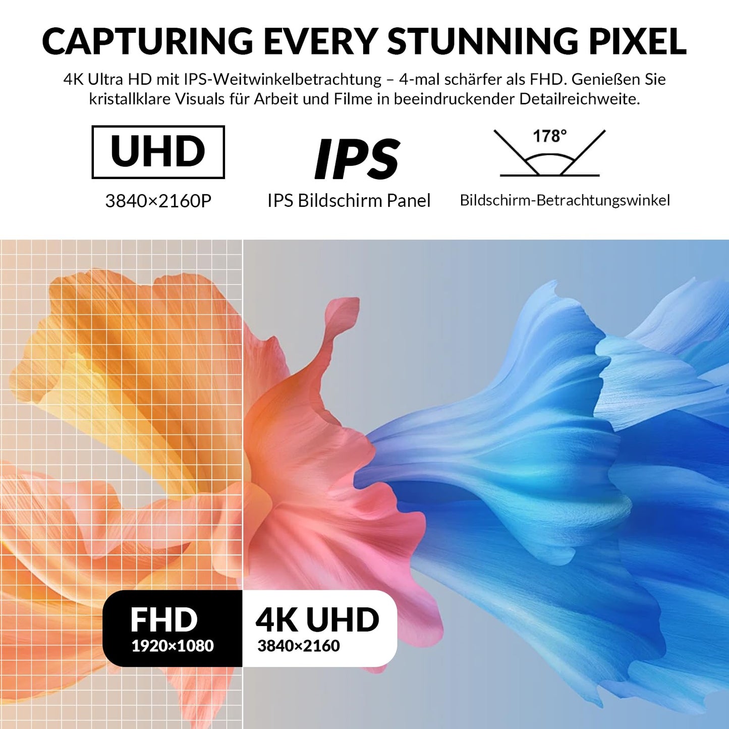 32 Zoll 4K UHD-Monitor (3840 x 2160), IPS, 60 Hz Bildwiederholfrequenz, 100 % sRGB, AMD FreeSync, 178° Betrachtungswinkel, HDMI/DisplayPort, VESA 100 x 100 mm Halterung kompatibel, Neigung einstellbar
