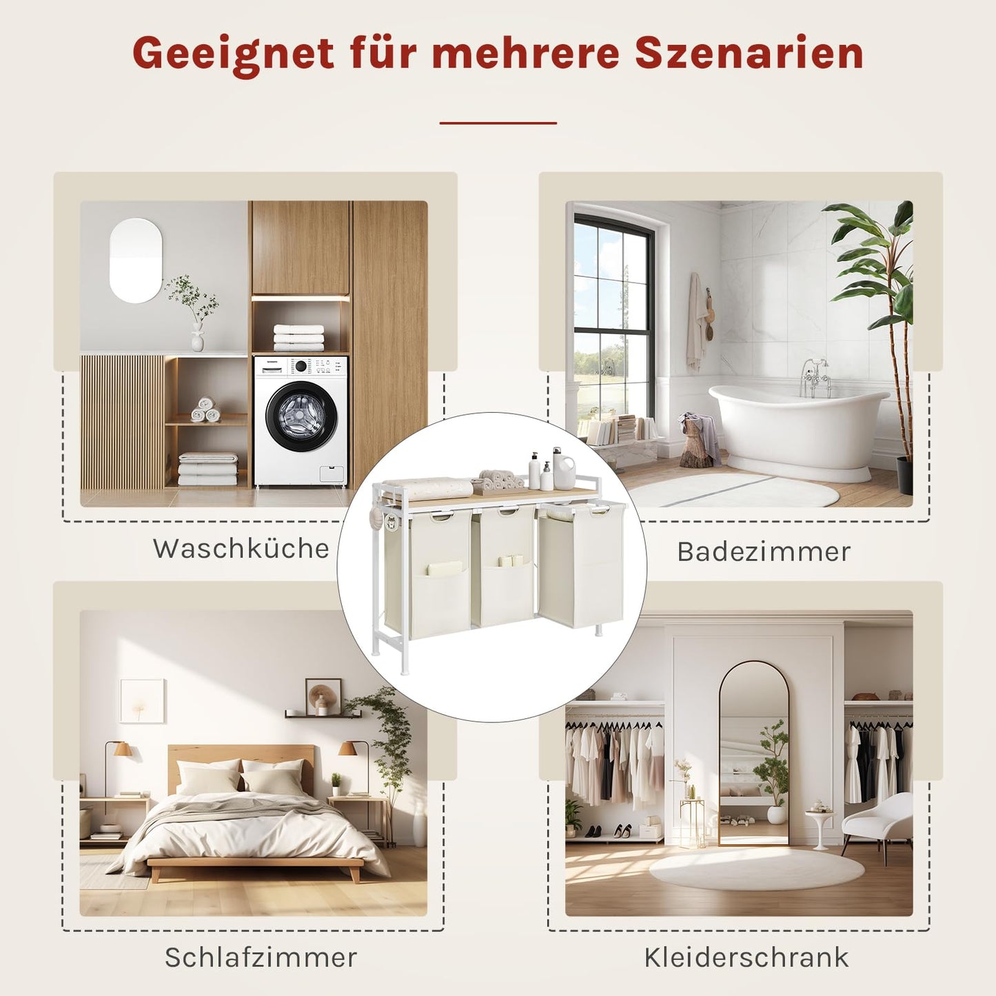 WOLTU Laundry Basket, 3 Compartments, Each 40 L, Laundry Hamper with Shelf Metal Frame, Oxford Fabric Laundry Bag, Extendable, Removable, Laundry Sorter, Laundry Container, White