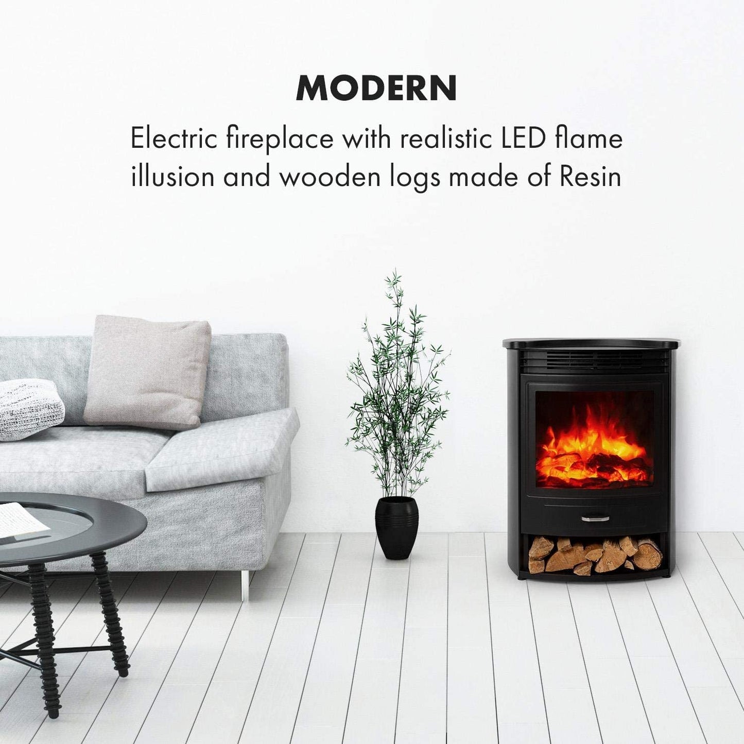 Klarstein Elektrokamin, Elektro Heizungen für Wohnzimmer & Innenräume, Elektrischer Kamin mit LED Flammen, mit Fernbedienung, Heizlüfter mit Timer, Einstellbarer Thermostat, Heizung 1900 W
