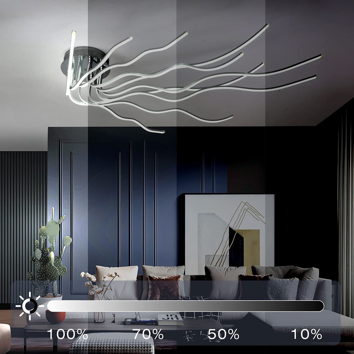 SHIANDAR Led Deckenleuchte Dimmbar,L140cm Wohnzimmerlampe 10-Flammige Deckenlampe Led Deckenleuchte Wohnzimmer mit Fernbedienung 3000K-6500K