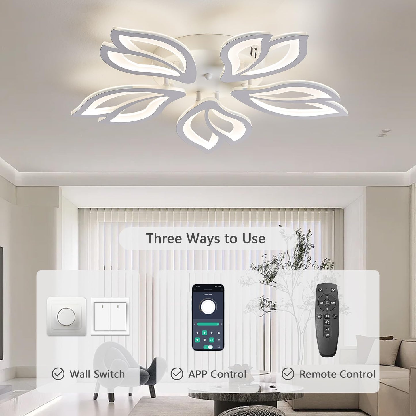 SUCIKORIO LED Deckenleuchte Dimmbar mit Fernbedienung, Modern LED Deckenlampe Rund Wohnzimmer 54W Wohnzimmerlampe 2700K-6500K Schlafzimmerlampe Decke mit APP für Schlafzimmer, Küche, Badezimmer, Flur