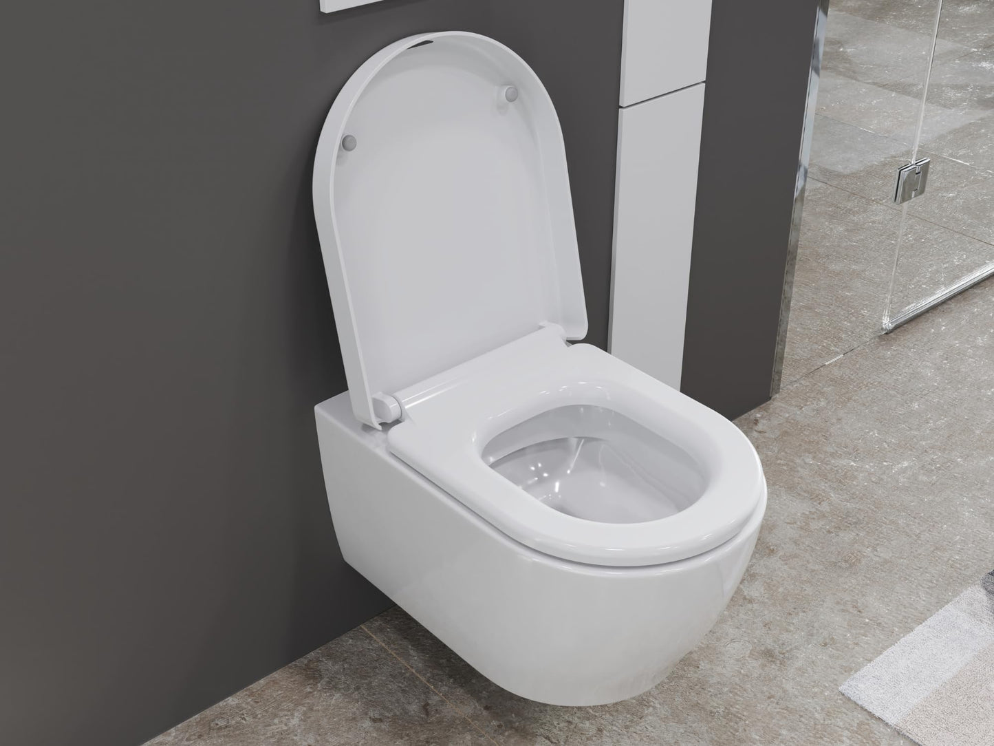 SSWW | Spülrandlose Toilette mit Softclose Toilettendeckel, Hänge-WC aus Keramik, Wand-WC, Tiefspüler | 54 cm lang
