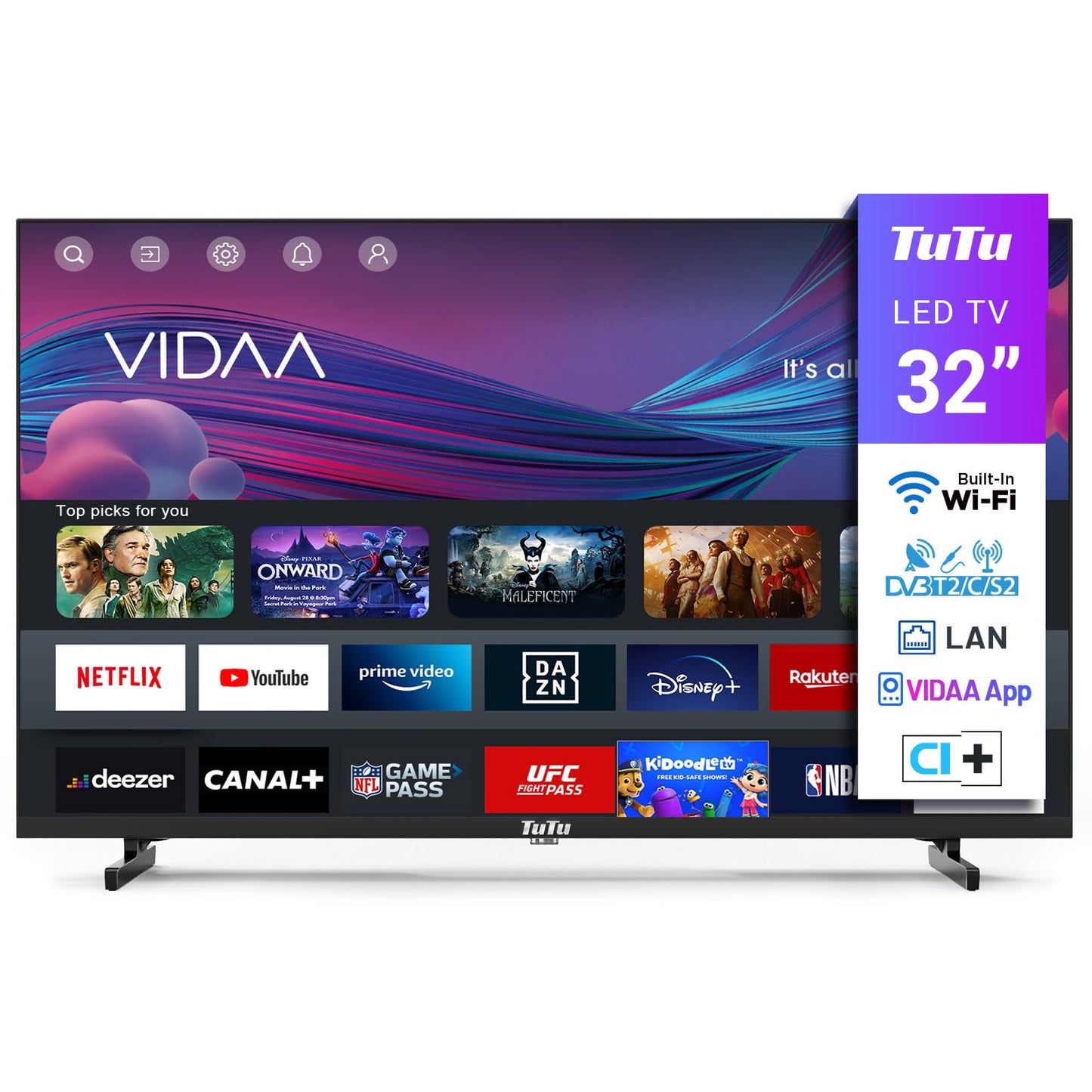 TuTu Smart TV 25 Zoll (64 cm) Full HD VIDAA Fernseher mit WLAN Triple Tuner (DVB-T/T2, DVB-C, DVB-S/S2) APP Store HDMI USB (TUV25FQ1B, 2024)