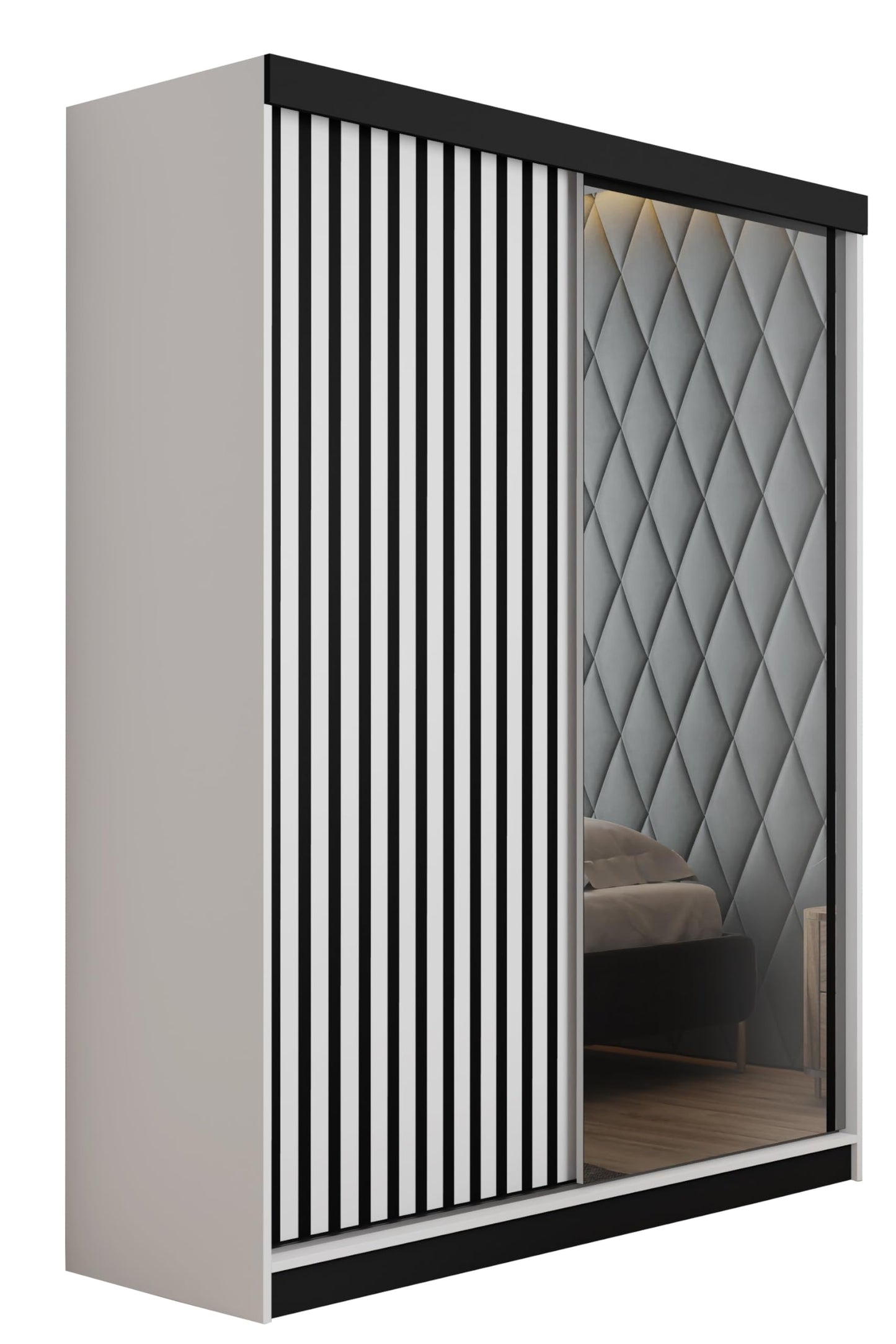 KIER FURNITURE Mehrzweckschrank Malani 200 Schiebetürenschrank - Eleganter Kleiderschrank Schrank Garderobe Spiegel - Wohnzimmerschrank Schiebetüren - Graphit Anthrazit 200x205x59 cm