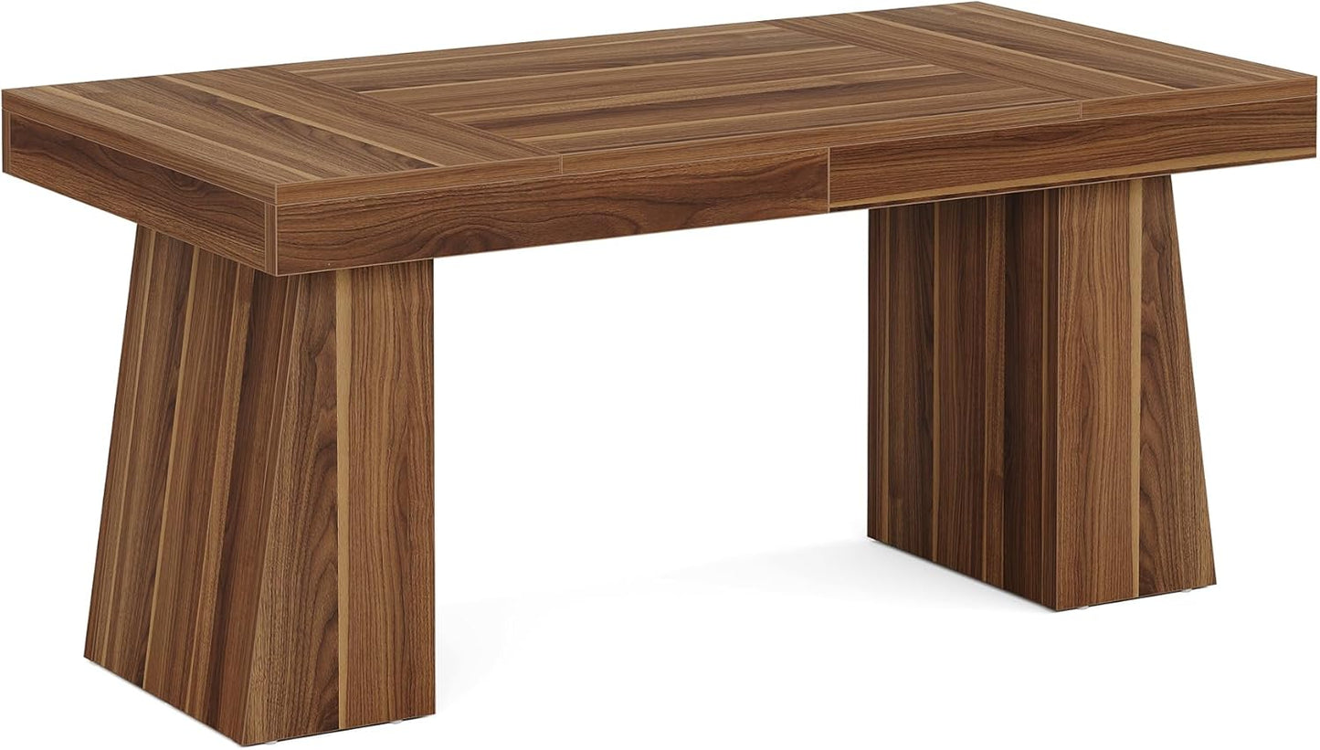 Tribesigns 140 cm Schreibtisch, Moderner Home-Office-Schreibtisch mit Doppeltem Trapezfuß, Holz-Computertisch, Business-Arbeitsplatz, Kleiner Konferenztisch, Braun