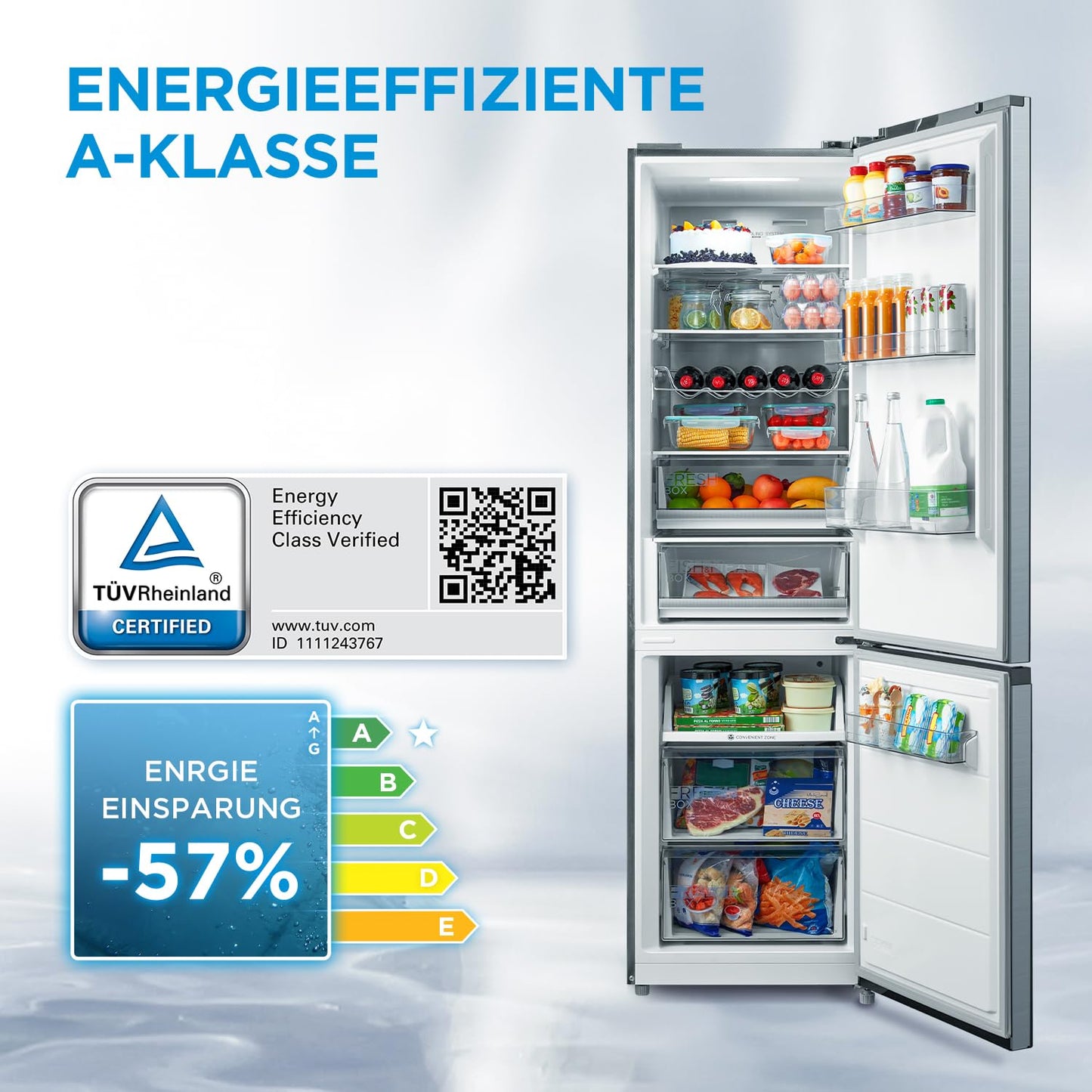 Midea MERB276FGE02A Kühl-/Gefrierkombination/180 cm Höhe/NoFrost/Doppelte Steuerung/Super-Kühlfunktion/219 kWh/Jahr/199L Kühlteil/71L Gefrierteil