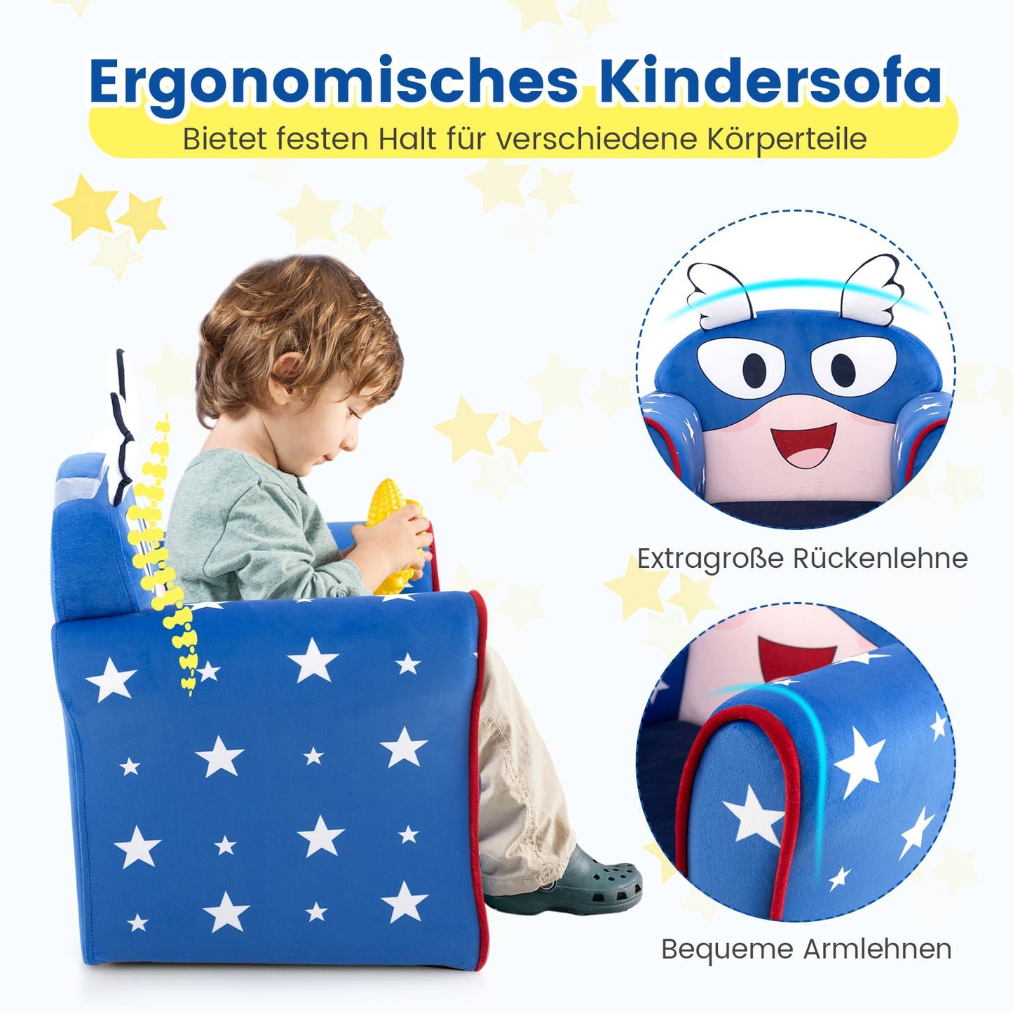 COSTWAY Children's Armchair Children's Sofa Children's Couch Baby Chair for Girls and Boys Children's Furniture Children's Chair Foam (Spaceship)
