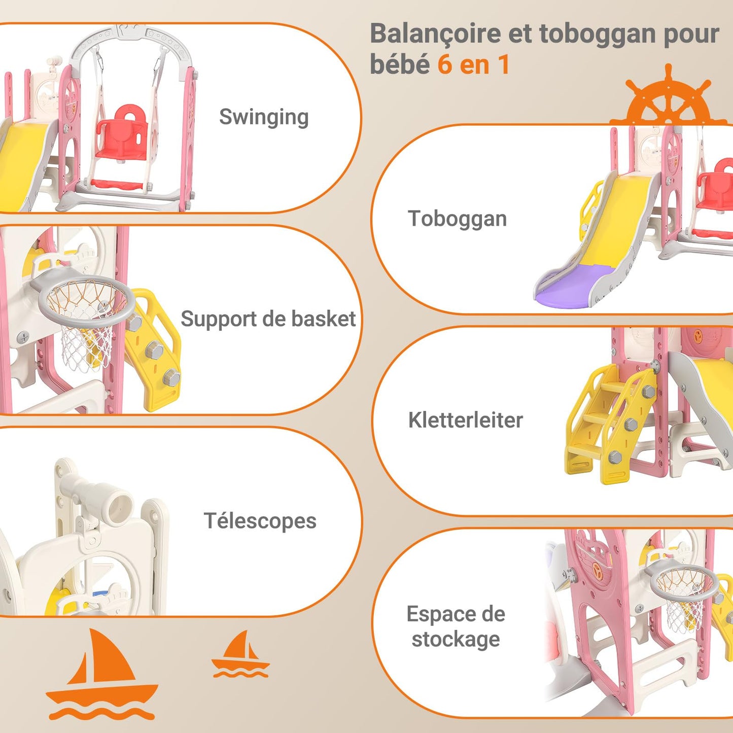 DADEA 6 in 1 Kinderrutsche mit Korb, Rutsche und Schaukel für Kinder im Freien Grün, 150 × 150 × 115 cm, Babyschaukel und Rutsche für Kinder zu Hause Schaukel Kinderrutsche, Grün