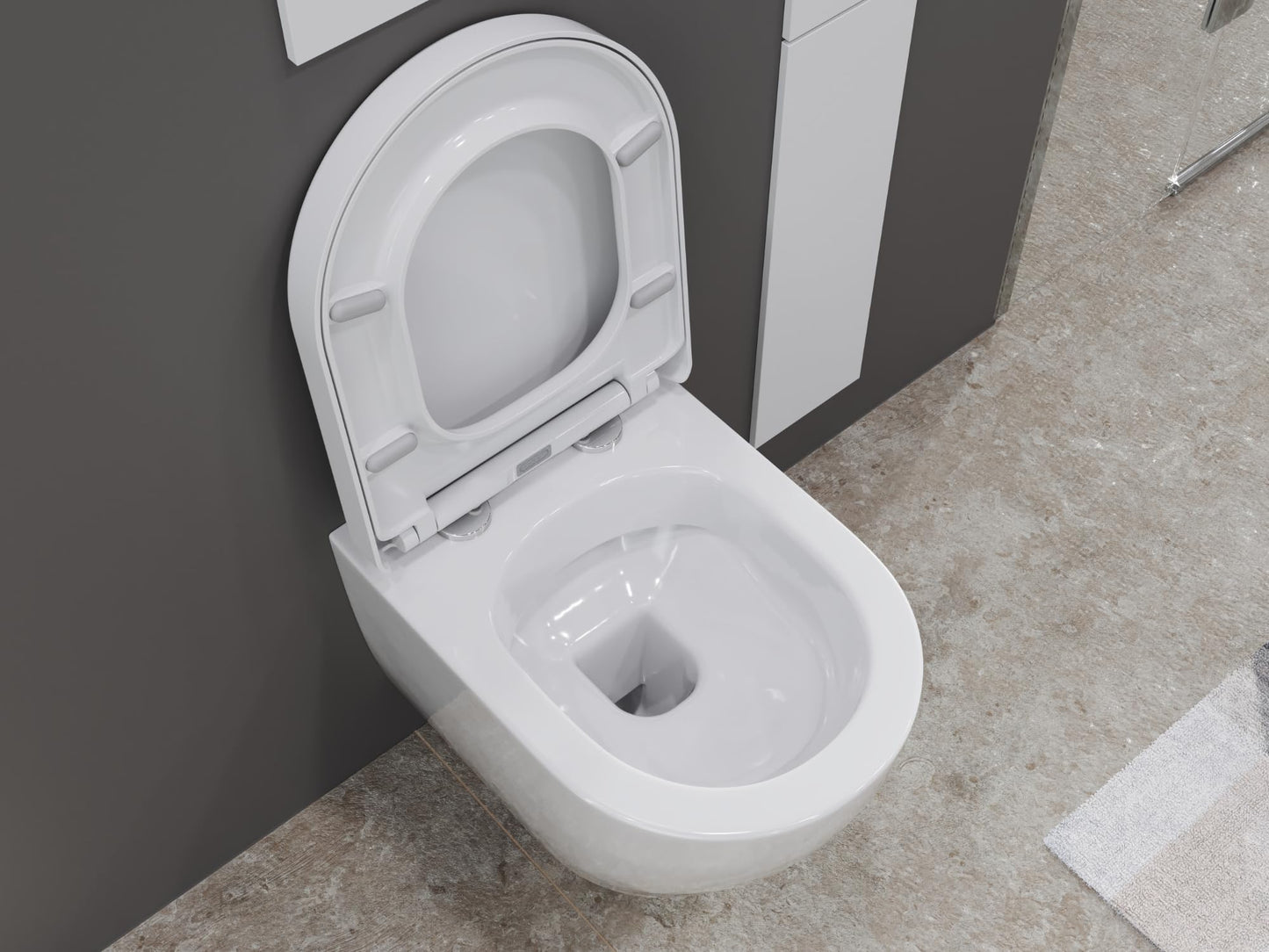 SSWW | Spülrandlose Toilette mit Softclose Toilettendeckel, Hänge-WC aus Keramik, Wand-WC, Tiefspüler | 54 cm lang