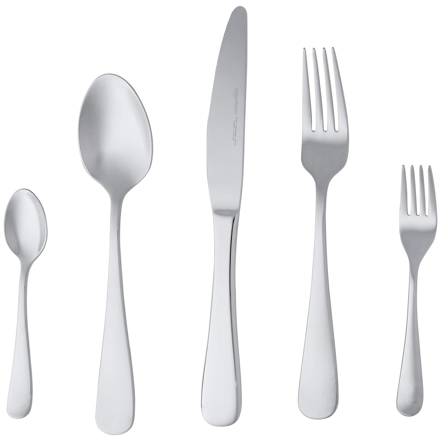 Amazon Basics Essbesteck-Set mit Eckiger Rand, Edelstahl, 20 Stück Set, für 4 Personen, Silberfarben