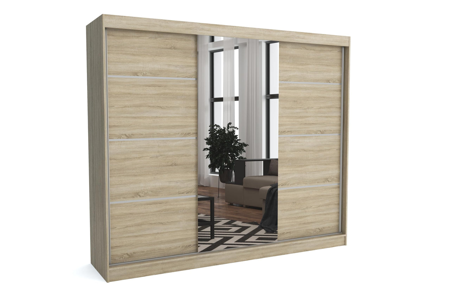 Brent - Tom Wardrobe with Mirror, 160 cm Wide, Bedroom Wardrobe with 1 Clothes Rail and Shelves for Clothes, Wardrobe Grey