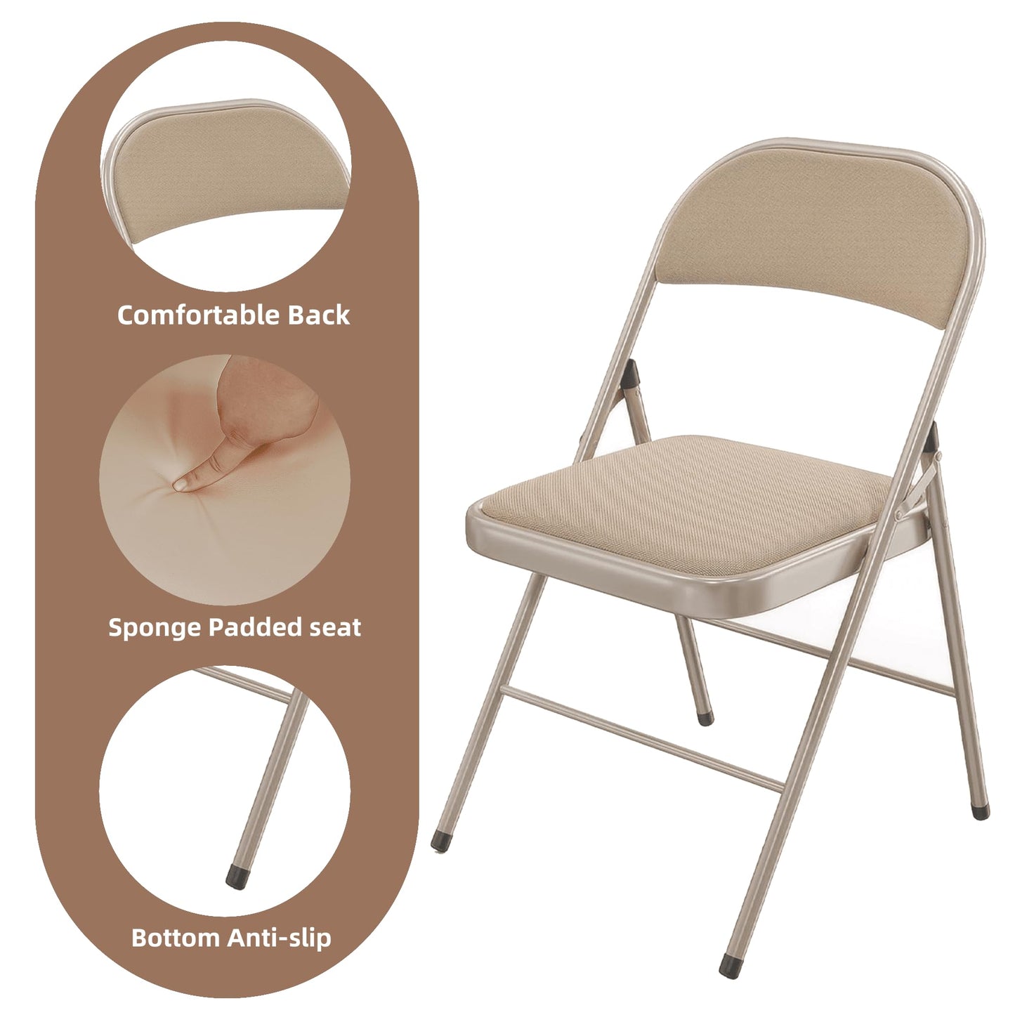 Asdsed Klappstuhl 4er Set, Klappstühle Gepolstert, Klappstuhl bis 158KG Gepolstert mit Starker Stahlrahmen, Faltbarer Klappstühle Platzsparender Schreibtischstuhl für Haus Büro Garten Balkon Party