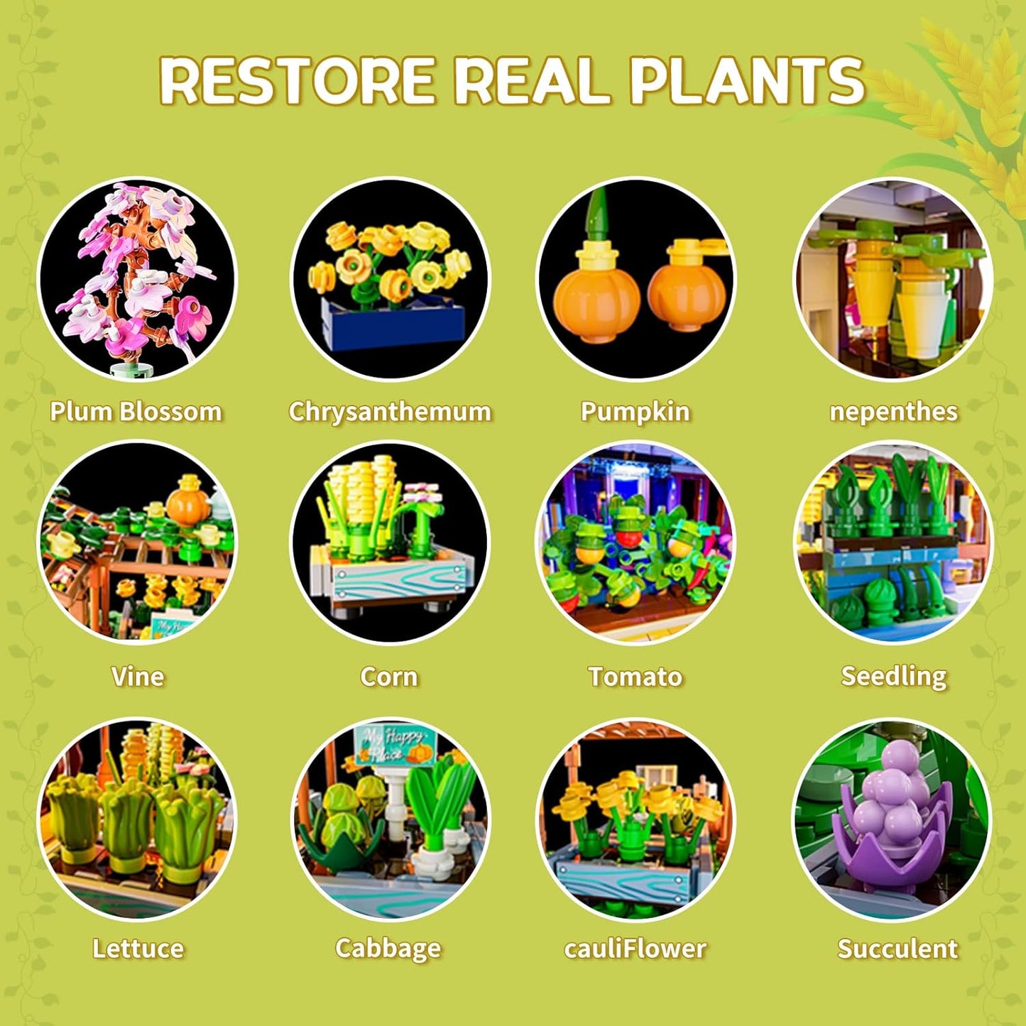 FUNWHOLE Botanical Greenhouse Illuminated Building Block Set - Farm Flower House with LED Light, Modular Model Kit, 1428 Pieces for Adults and Teenagers Who Love Flowers and Plants
