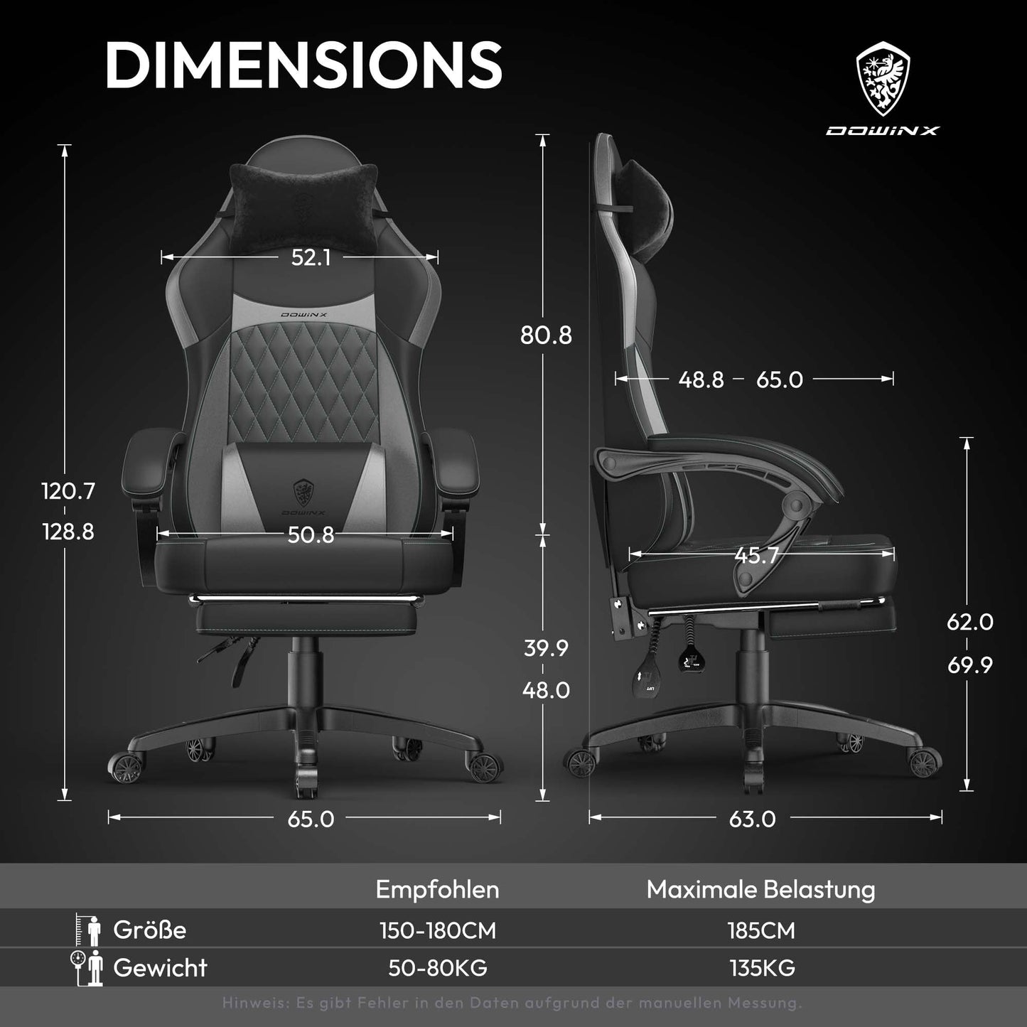 Dowinx Gaming Chair, Racing Gamer Chair, Ergonomic Gaming Chair with Lumbar Support, Gaming Chair, PU Leather, 150 kg, Black Purple
