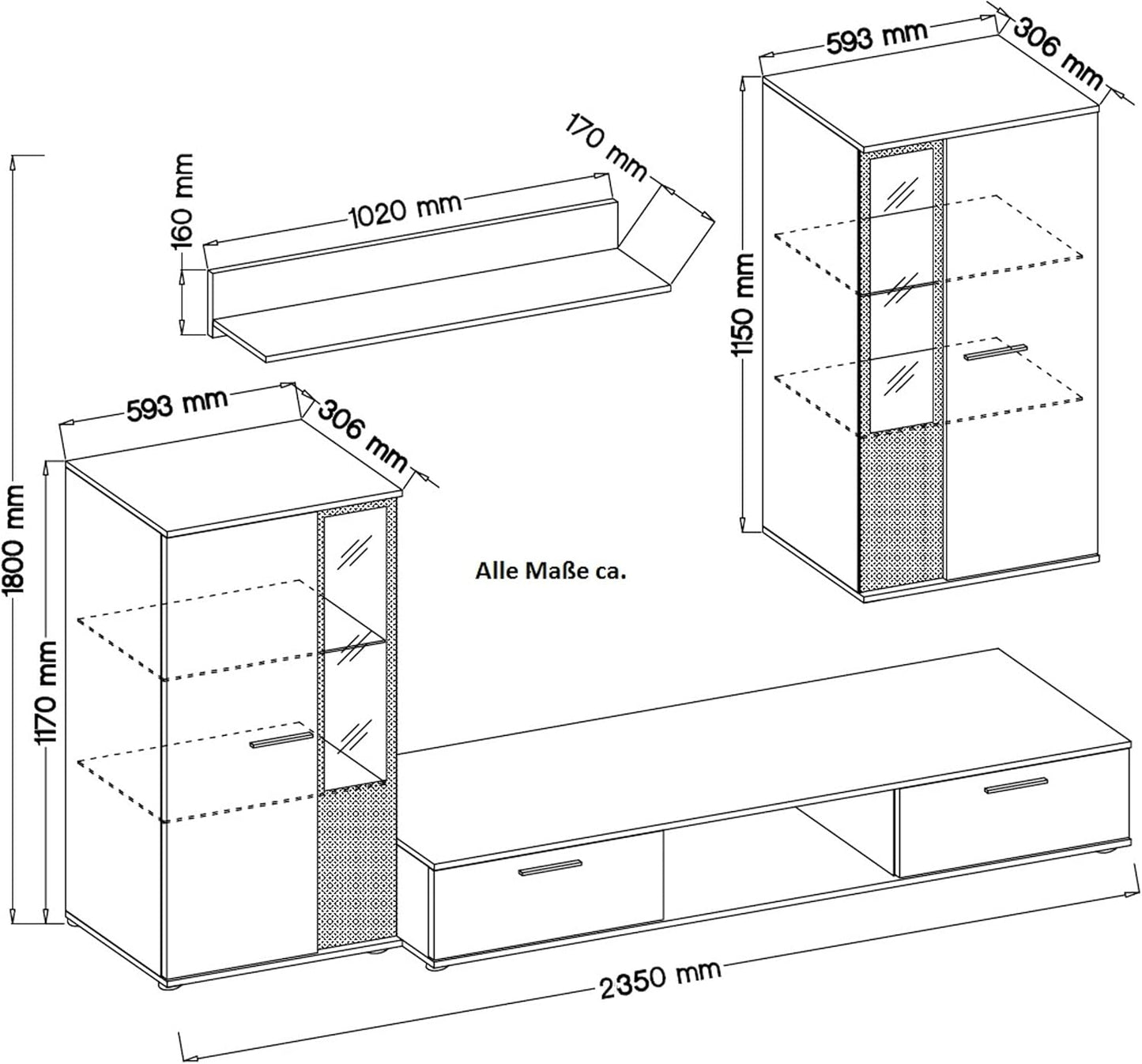 Kuechen-preisbombe Top Salsa Wall Unit Unit Living Room Sonoma Oak Matt + Black