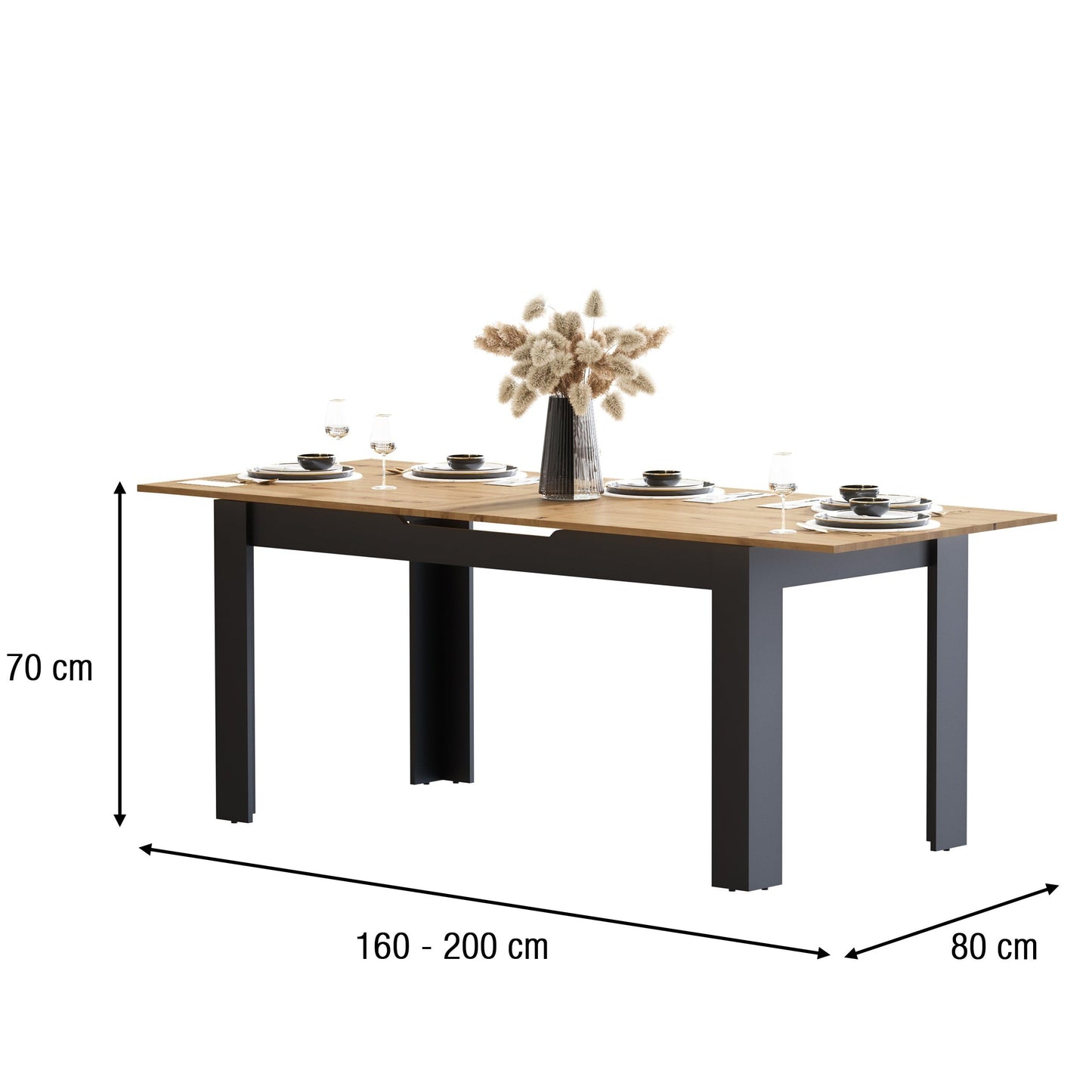 Newfurn Dining Table Wild Oak Dining Room Table Kitchen Table Dining Table II 120 x 76.5 x 70 cm (W x H x D) Extendible up to 160 cm including 40 cm Table Top Anthracite Kitchen Table Dining Table