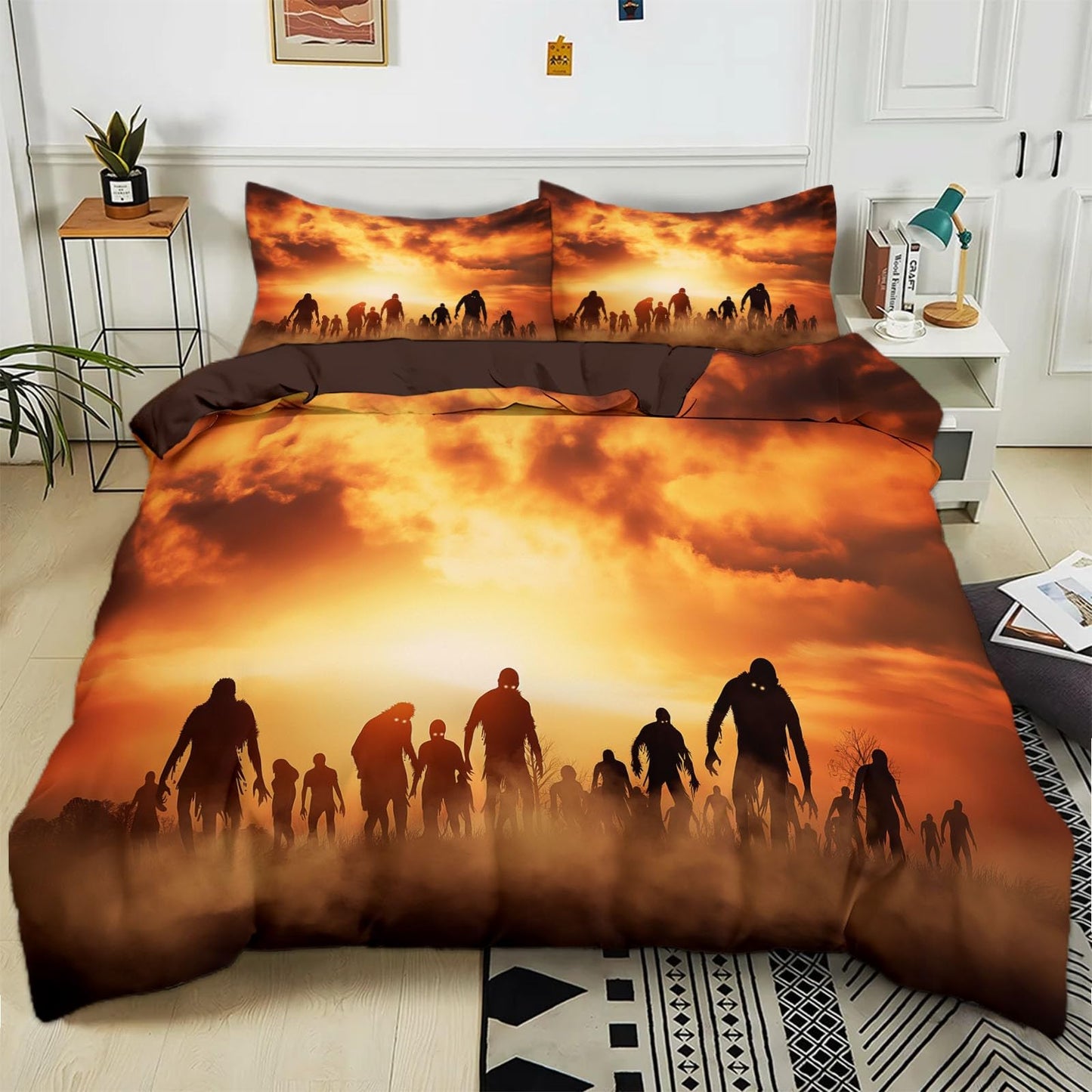 Bed Linen 135 x 200 cm Halloween Moon Black Cat Grey 3D Printed Duvet Cover Easy Care 3-Piece Bedding Set Polyester Cotton with Zip and 2 Pillowcases