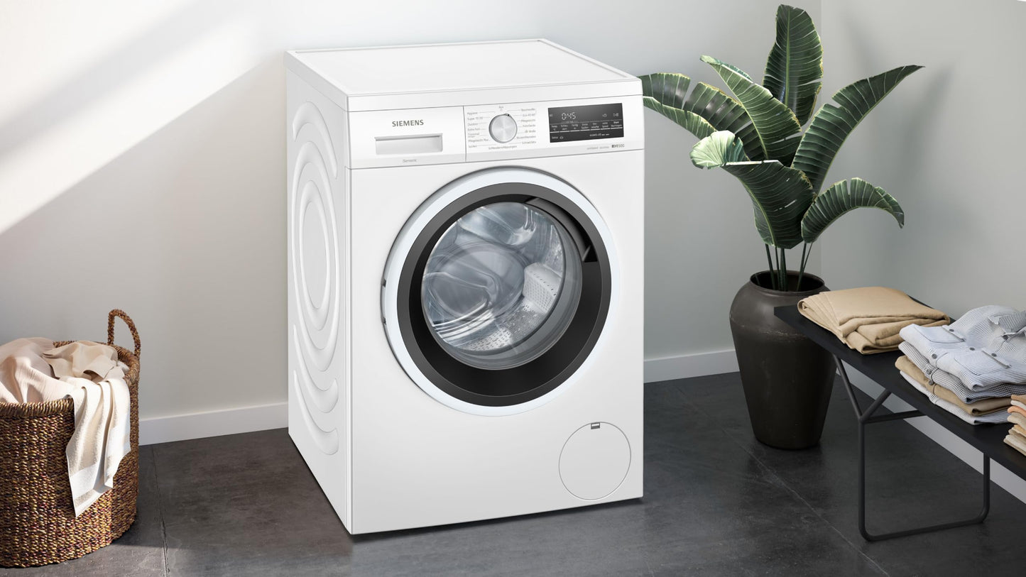 Siemens WM14N12A Waschmaschine iQ300, Frontlader mit 9kg Fassungsvermögen, 1400 UpM, speedPack L, smartFinish, Outdoor-Programm, LED-Display, Weiß, 60cm