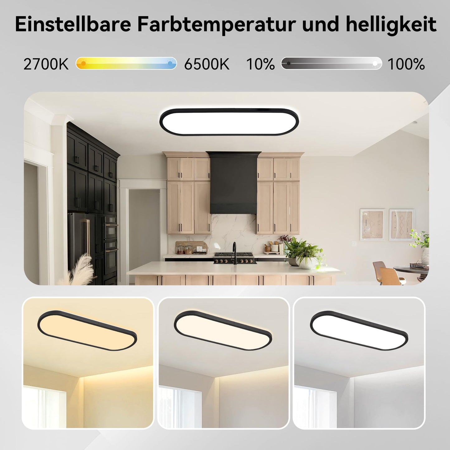 ONDTA LED Deckenleuchte dimmbar 22W, 58x20cm 2700K-6500K 2800LM, Deckenlampe mit Fernbedienung, IP44 Badezimmer lampe LED Panel für Küche Wohnzimmer Schlafzimmer Badezimmer Büro, Rechteckig