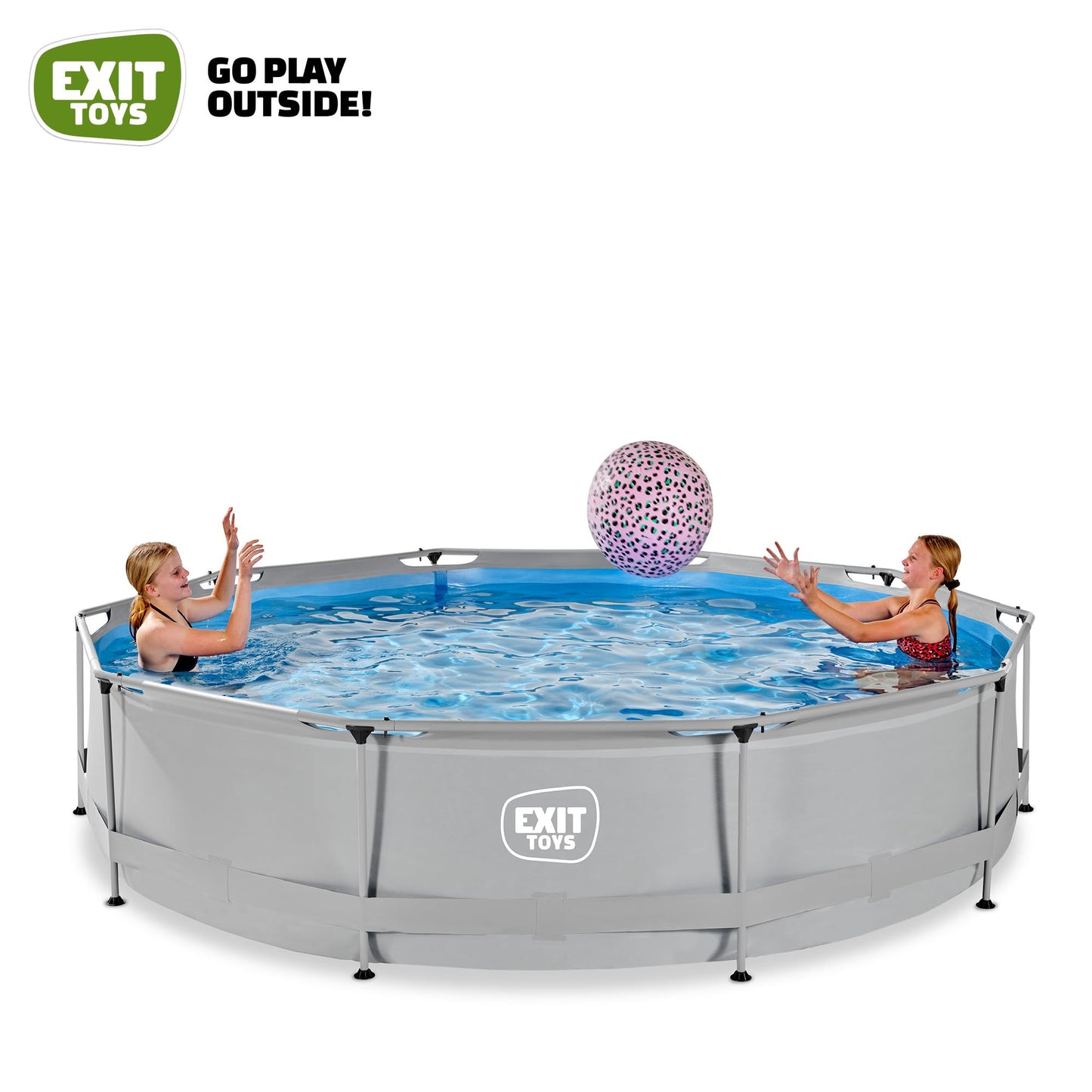 EXIT Toys Soft Grey Pool - 300x200x65cm - Rechteckiger, Kompakter Rahmenpool mit Kartuschenfilterpumpe - Leicht Zugänglich - Für Kleinkinder Geeignet - Starker Rahmen - Einzigartiges Design - Grau