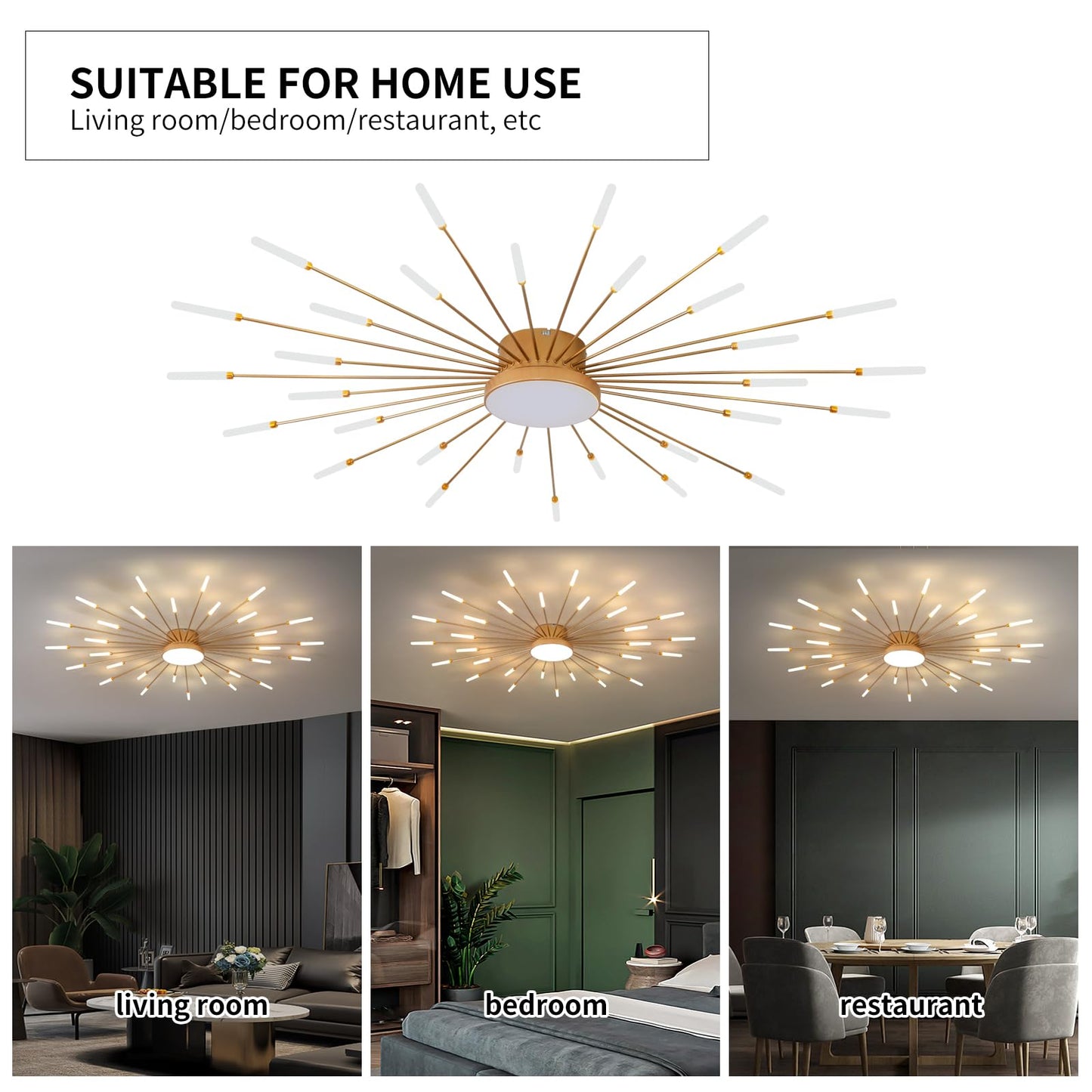 minifair Moderne LED-Deckenleuchte, 12 + 1 Köpfe, halbbündige Deckenleuchte, goldene Kronleuchter, Deckenbeleuchtung für Schlafzimmer, Wohnzimmer, Küche, Esszimmer, Restaurant
