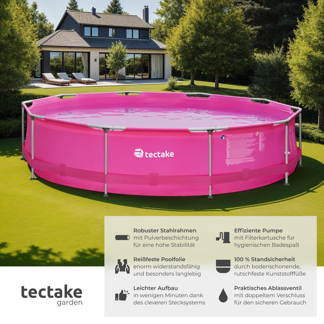 tectake® Swimming Pool, Large Swimming Pool, Rectangular, Frame Pool, Pool for Garden, Steel Frame Pool, Complete Set, Outdoor Garden Pool, Above Ground Pool, 300 x 207 x 70 cm, Grey