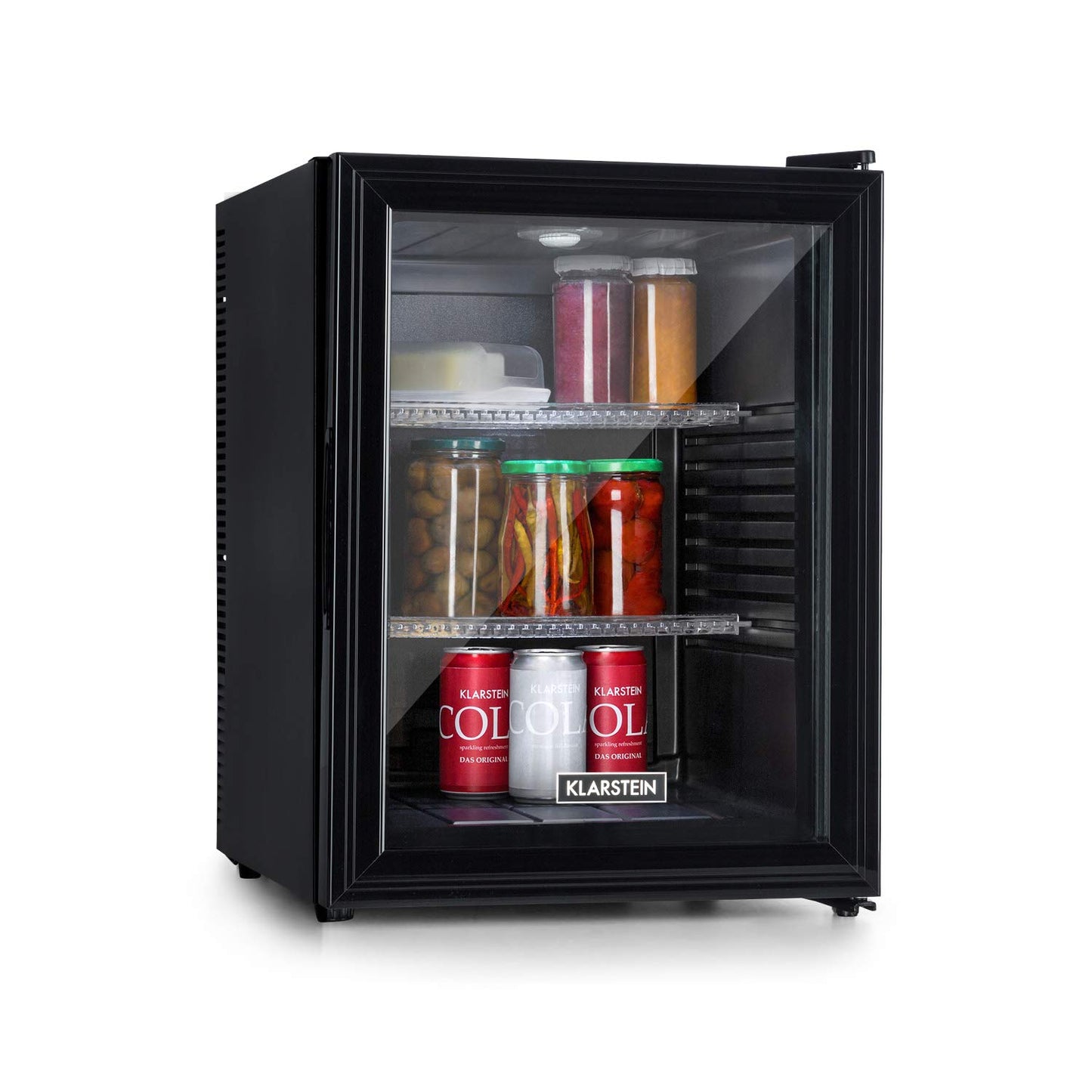 Klarstein Kühlschrank, Mini Kühlschrank mit Glastüre, Mini-Kühlschrank für Getränke, Snacks & Kosmetik, Kühlschrank Klein & Leise, Verstellbare Ablagen, Kleiner Skincare Kühlschrank 12-18°C, 23L