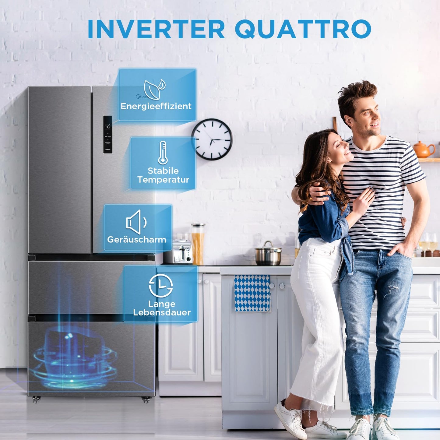 Midea MDRF632FIE28 Multi Door Fridge/Freezer Combination / 177.5 cm Height / 83.3 cm Width / 65.3 cm Depth / NoFrost / 295 kWh per Year / 305 L Fridge Capacity / 169 L Freezer Capacity / Plasma Pure /