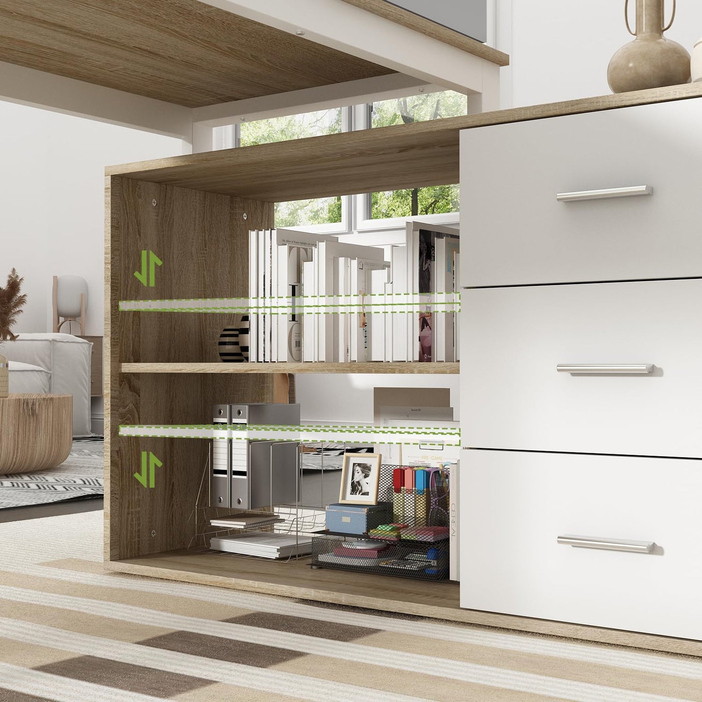 DEZAGCE L Förmiger Schreibtisch, Eckschreibtisch, Computertisch, Schbreibtisch mit 3 Schubladen und 105 cm Länge Aktenschrank,Arbeitstisch, Schreibtische, Weiß, 140 x 105 x 75 cm