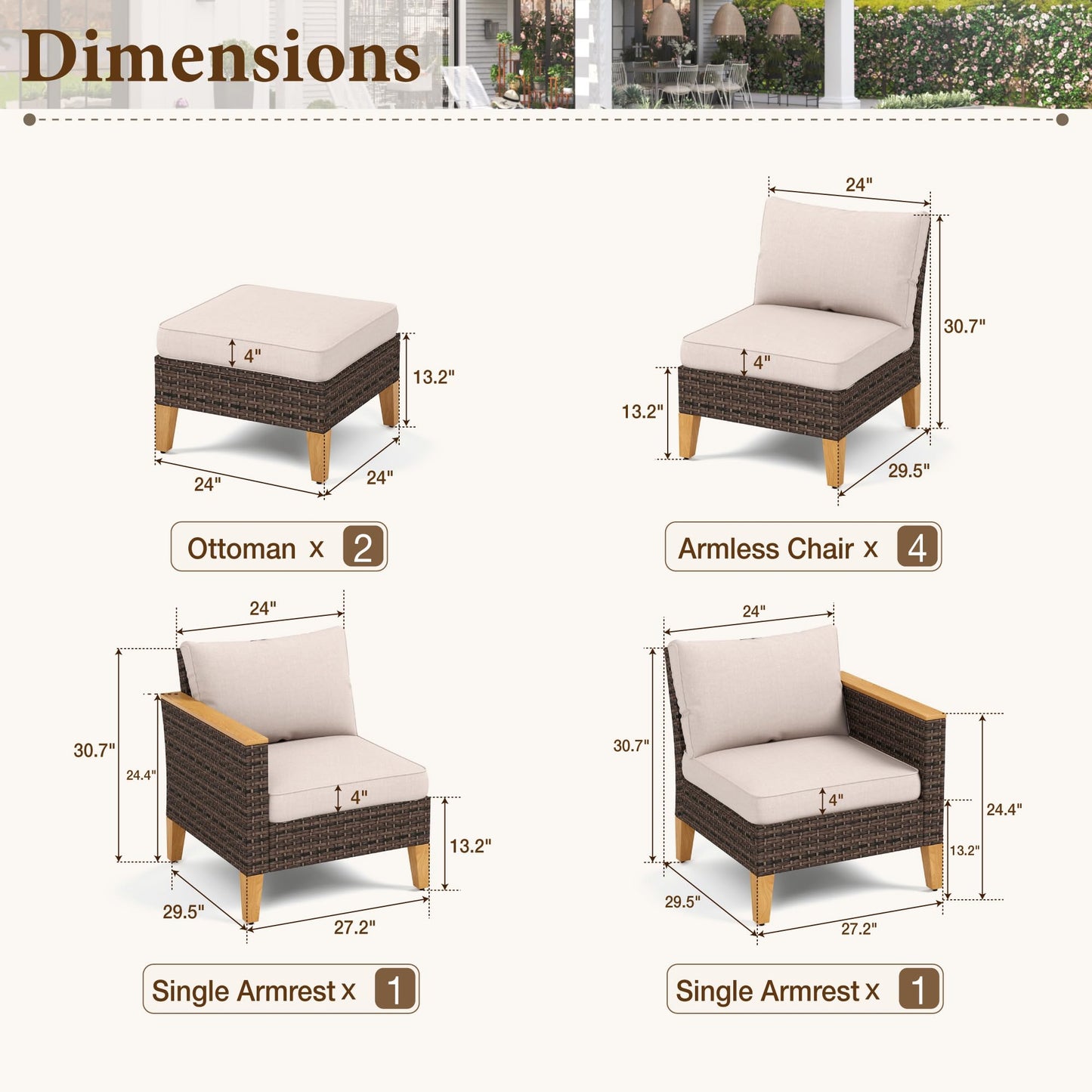 MFSTUDIO Polyrattan Lounge Set, Aktualisierte Rippen, 20% Dicker als Andere, Cushion PRO Fabric Wasserdicht, Leicht zu Reinigen. Gartenmöbel Wetterfest, Sitzgruppe für Garten.