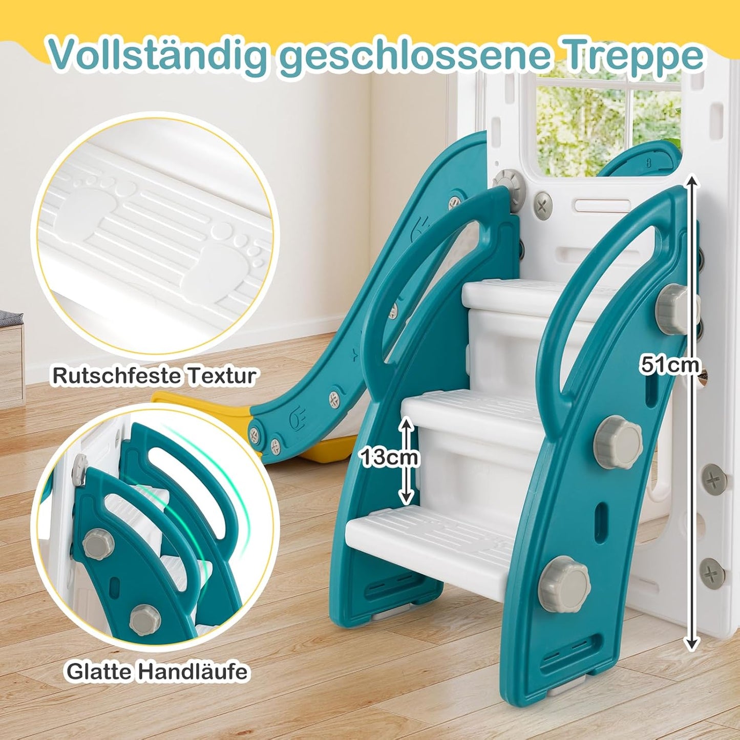 GOPLUS 7 in 1 Kinderrutsche, Kinderrutsche und Kletterspielset mit Leiter, Basketballkorb, Schaukel, Teleskop, Stauraum & rutschfeste Pedale, Indoor Spielplatz für Kinder von 1-3 Jahren (Gelb+Grün)