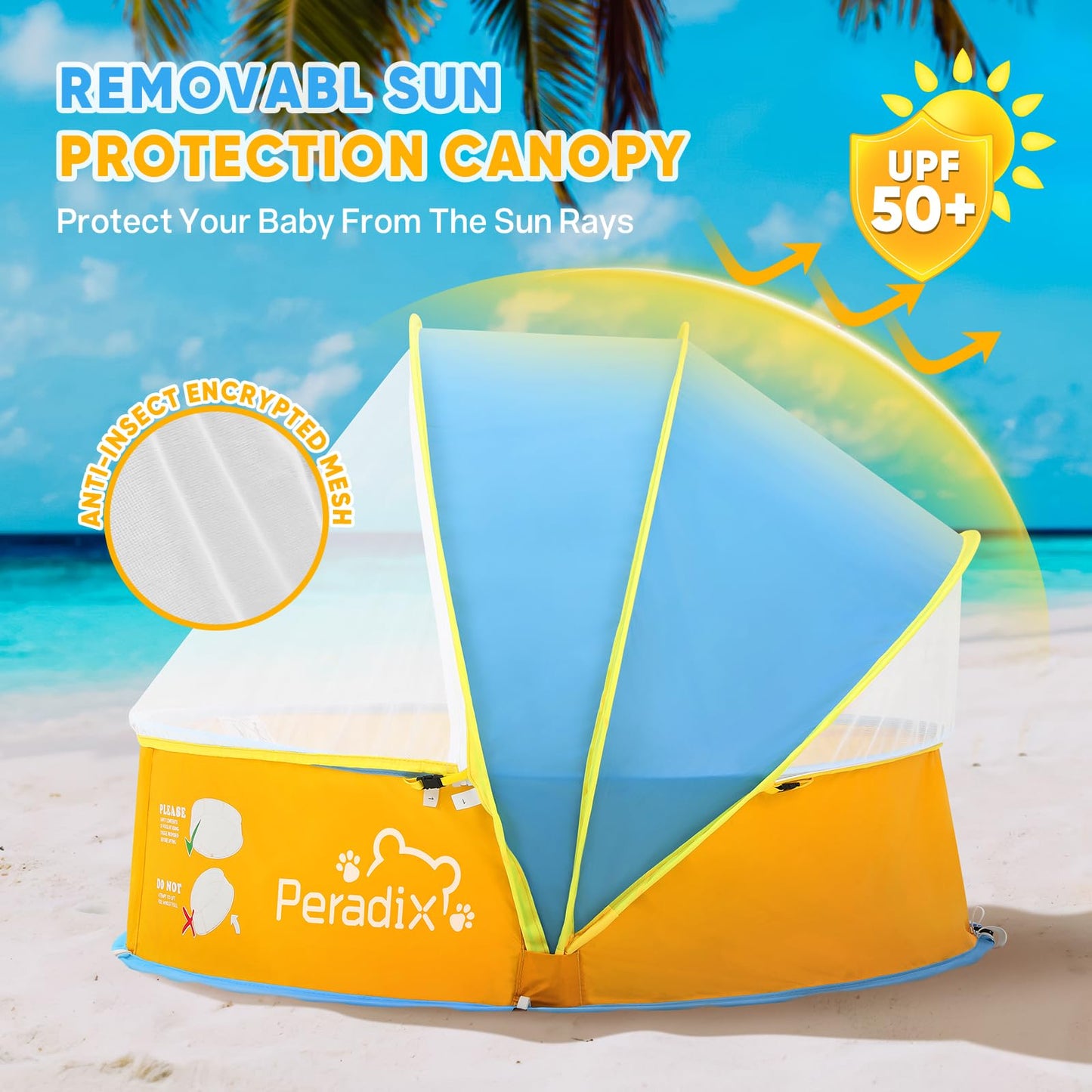Peradix 4 in 1 Pop Up Baby Planschbecken,Babypool mit UV Schutz Bällepool, Baby Zelt Strandzelt mit Moskitonetz,Tragbare Spielzelt Bällebad Sonnenschutz Sommer für Jahre,(Blau)
