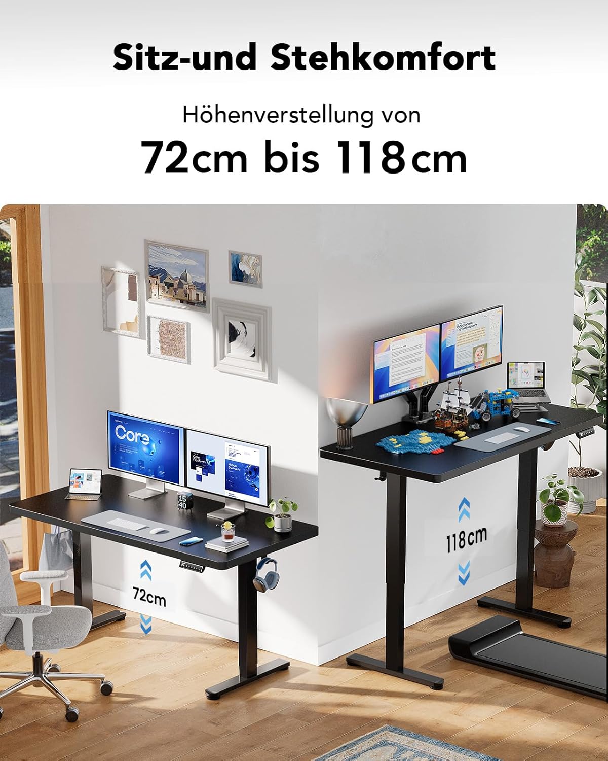 HUANUO Höhenverstellbarer Schreibtisch 160x80cm,25MM Ganze Tischplatte mit Bürstenloser Motor,Ergonomischer Steh-Sitz Tisch Stehpult,Einfache Montage Elektrischer Stehschreibtisch für Homeoffice