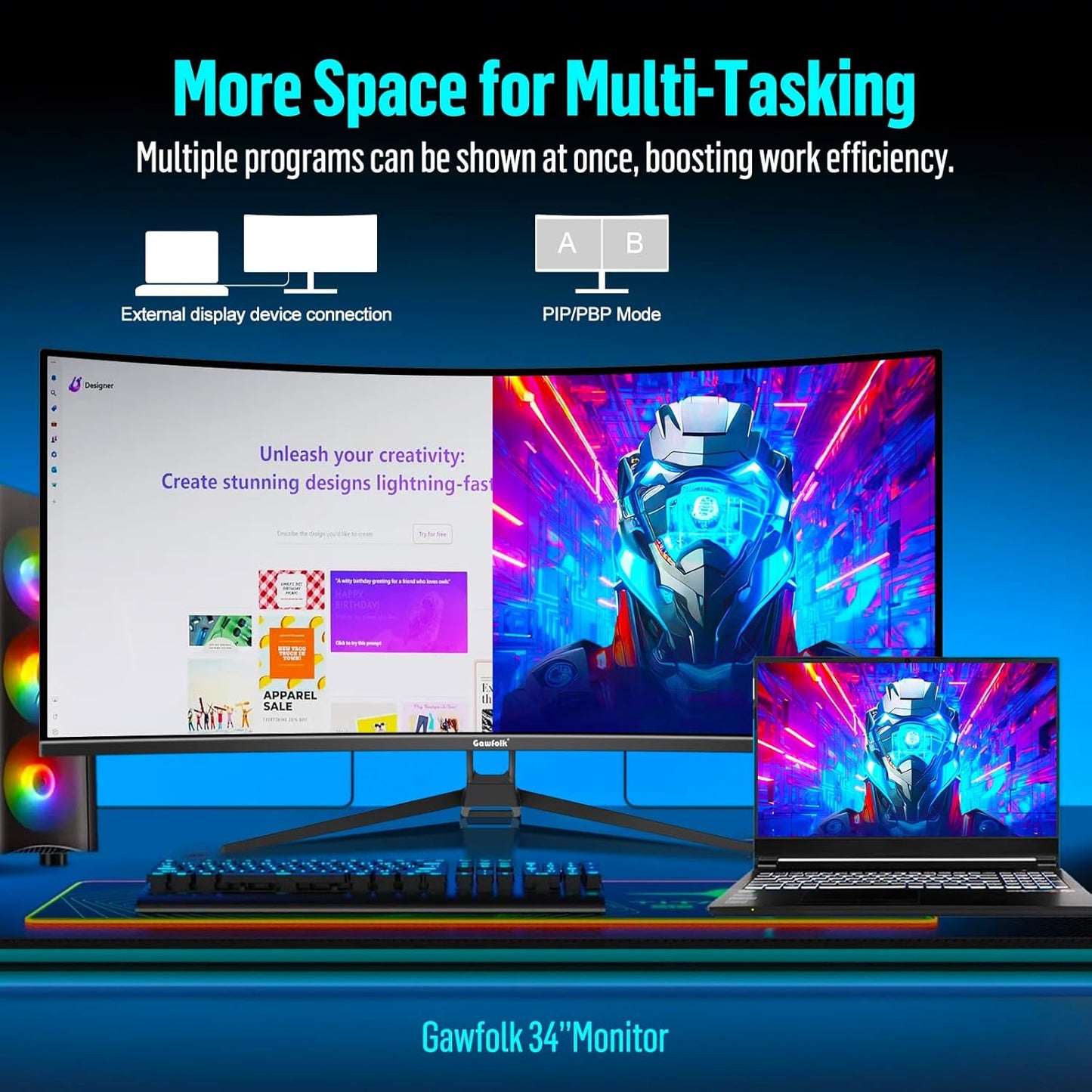 Gawfolk PC Monitor 32 Zoll UHD 4K 60Hz, Ultraklar (3840×2160p) Computer Bildschirm mit FreeSync, HDMI, DisplayPort, 178° Betrachtungswinkel, Unterstützt VESA100*100mm