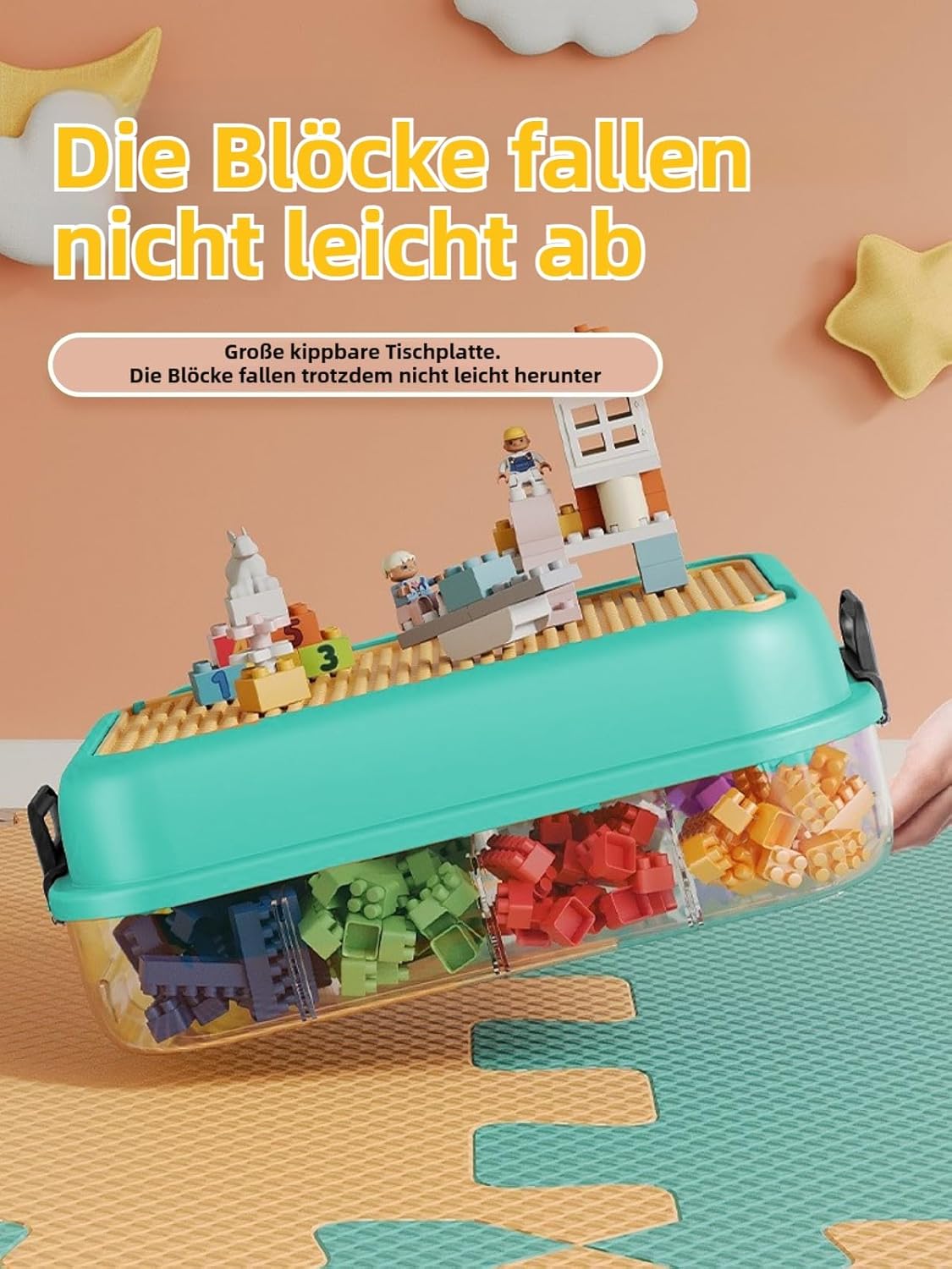 TEYOUAI Aufbewahrungsboxen Organizer mit Deckel für Lego Cube 3 Schichten Stapelbar Klar Spielzeugkiste für Bausteine Steine Puzzle Board Organizer Zubehör Grün