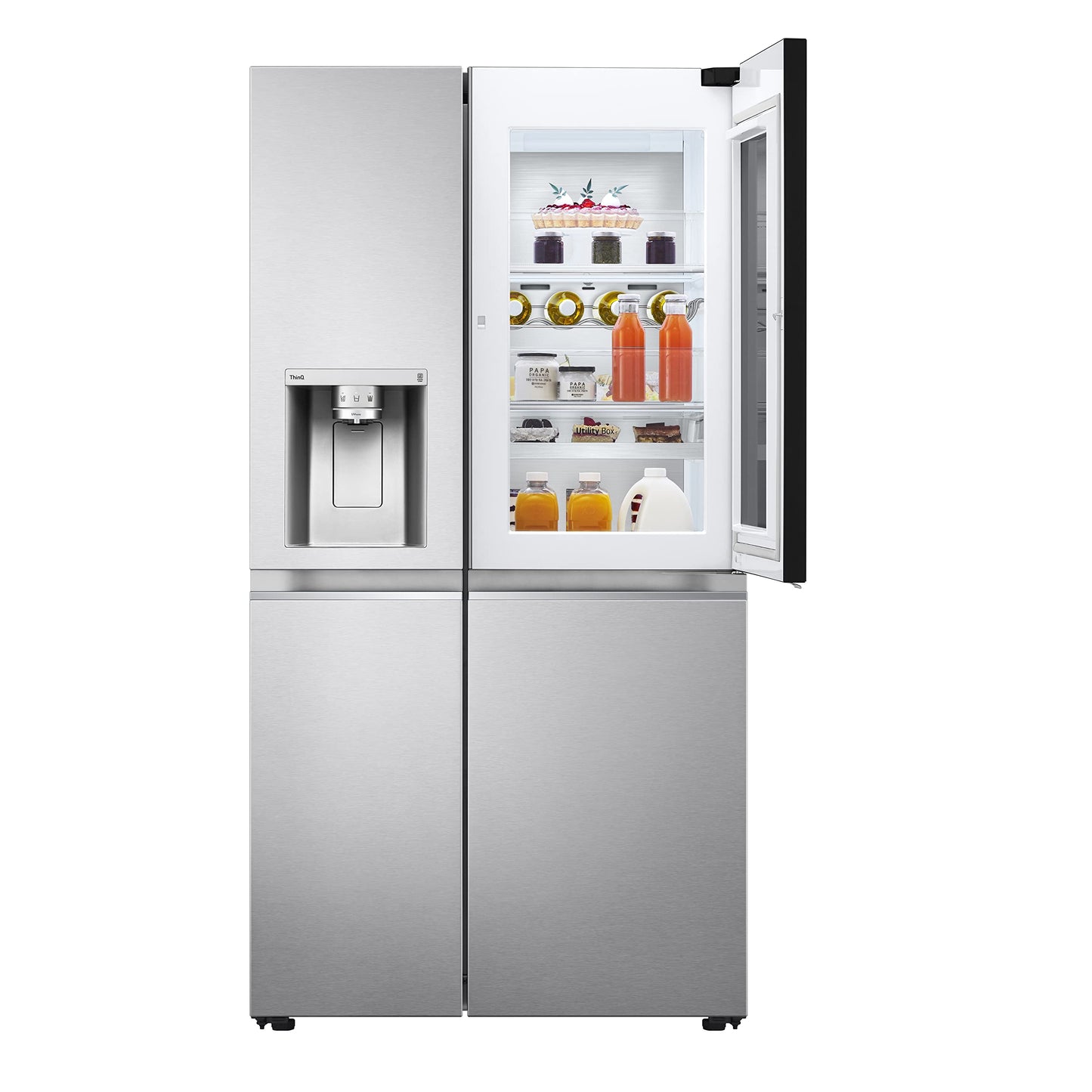 LG GSXE90MBDD Side by Side Kühlschrank mit InstaView Craft Ice | Door in Door | Crushed Ice -und Wasserspender EEK: Klasse D | 628 Liter Kapazität | Festwasseranschluss | Total No Frost