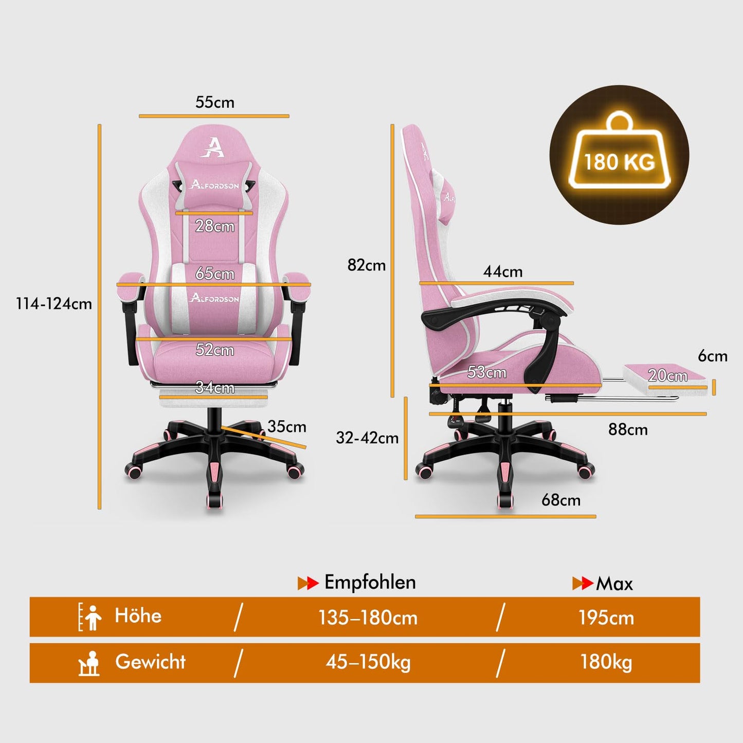 ALFORDSON Gaming-Stuhl mit Massage-Lendenwirbelkissen, ergonomischer Gamer-Racer-Stuhl mit Verstellbarer Rückenlehne, Drehstuhl mit Fußstütze, höhenverstellbar, Schwarz
