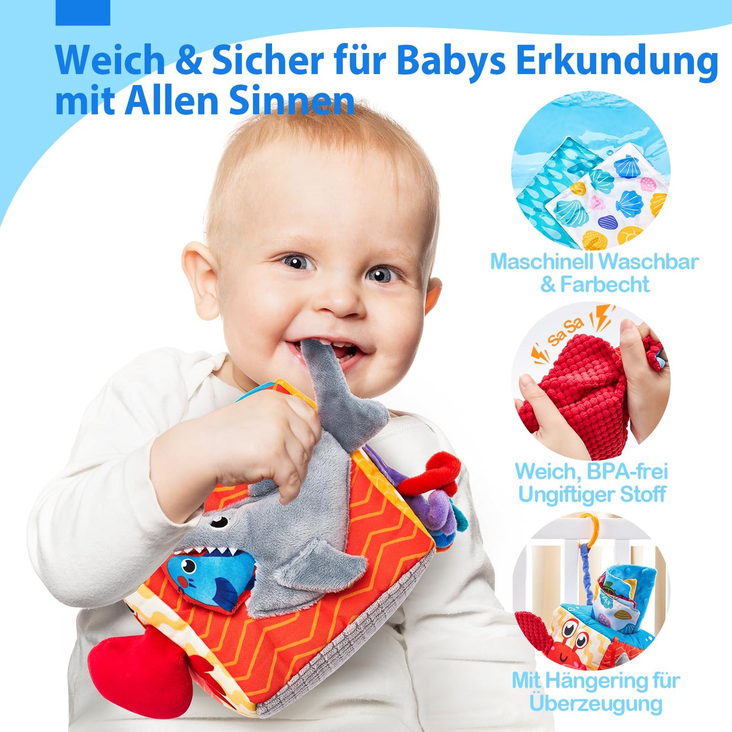 hahaland Baby Spielzeug 6 12 Monate Tissue Box, Montessori Toy Sensorik motorik Spielzeug, Stofftücher Kontrastreiche Farben Lernen Sensorische Spielzeug für Jungen Mädchen Geschenke