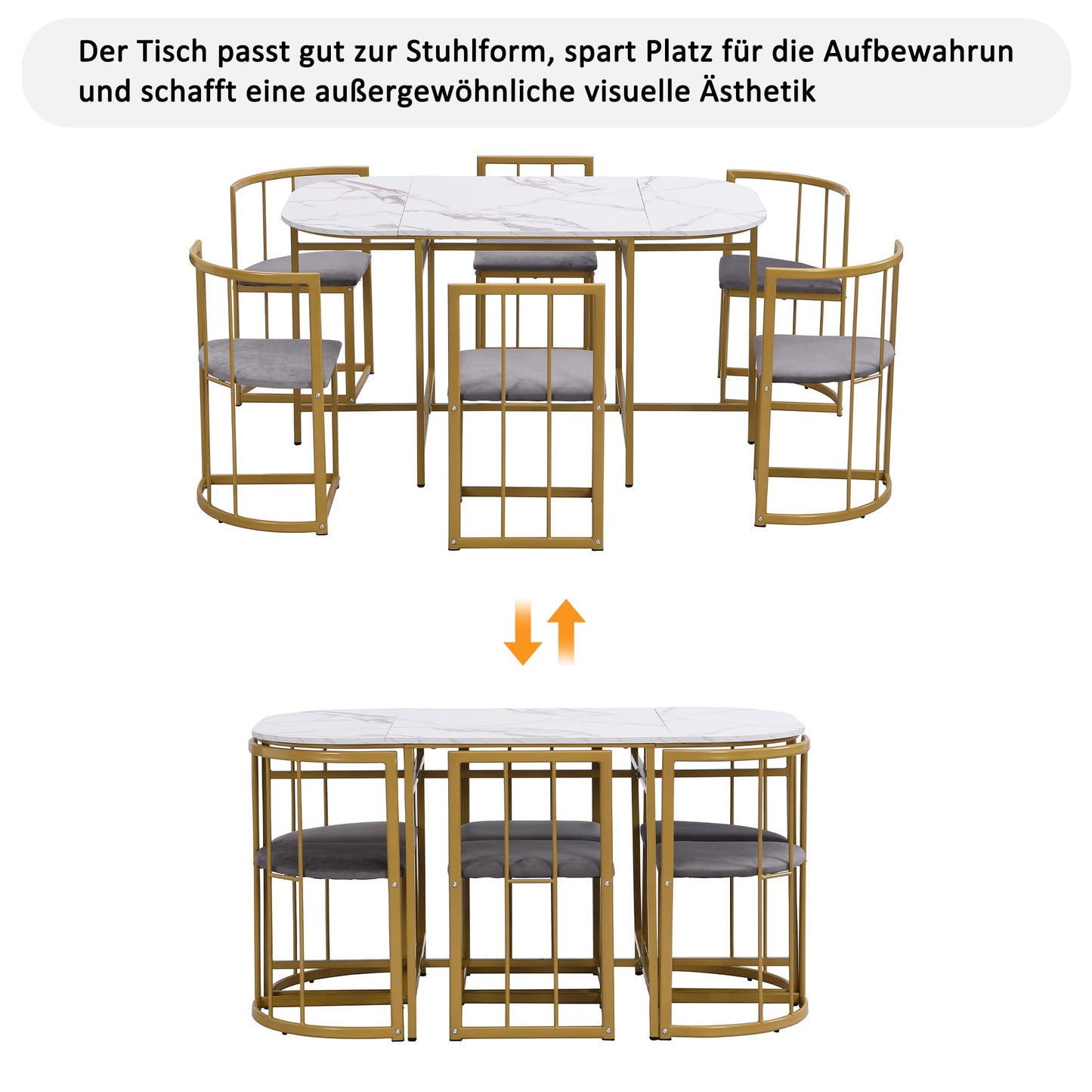 Gegtuon Esstisch 7 teilig für 6 Personen 140x80x76cm, Esstisch Rund mit 6 Stühlen und Tisch, Modern Küchentisch Metallgestell mit Rückenlehne, Essgruppe für Esszimmer Wohnzimmer Küche, Schwarz