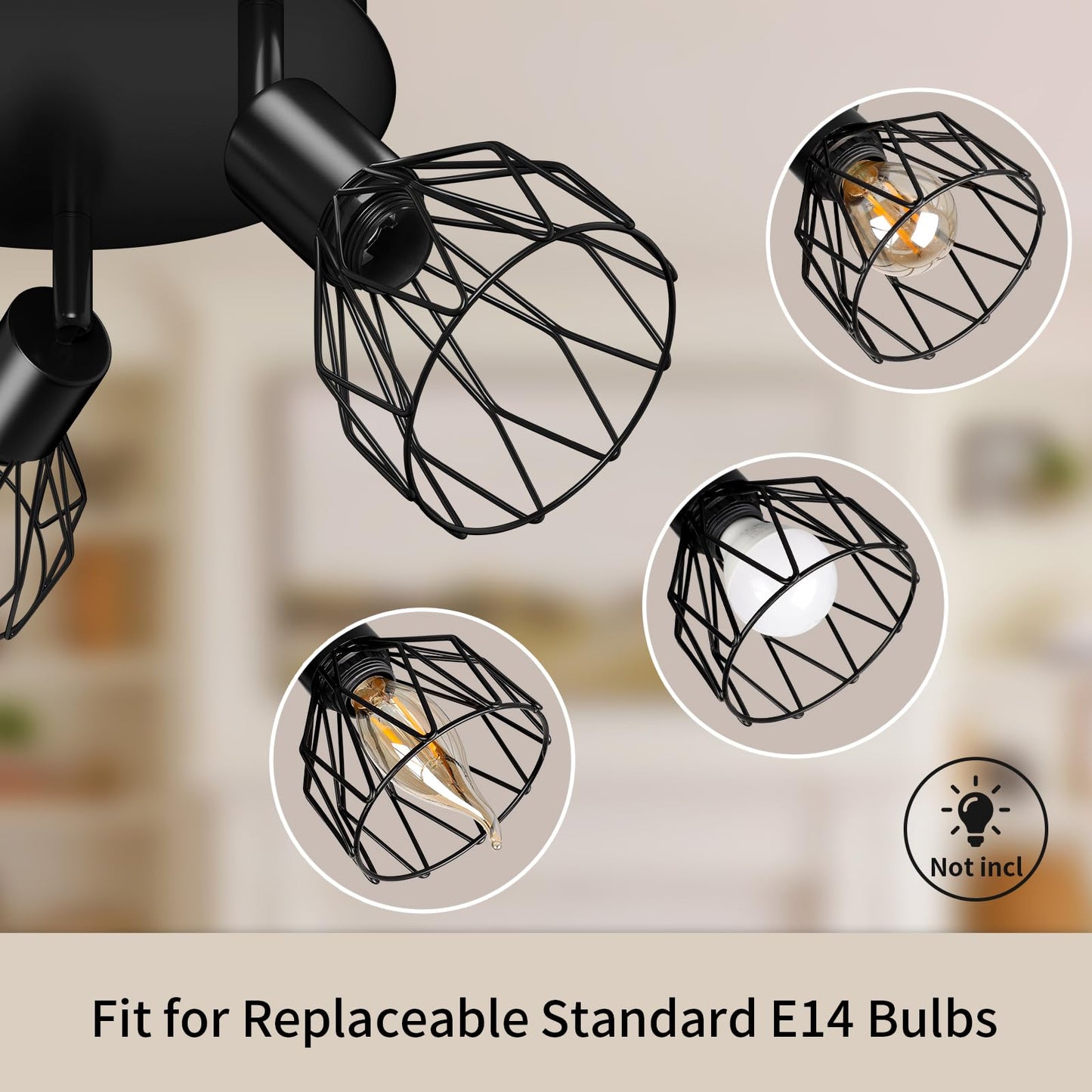 Kimjo Led Deckenstrahler 6 Flammig - Deckenleuchte Strahler E14 Schwenkbar - Deckenlampe Schwarz 6 Flammig Lampe Wohnzimmer - Deckenlampe LED Deckenleuchte Küche Deckenspot Ohne Leuchtmittel